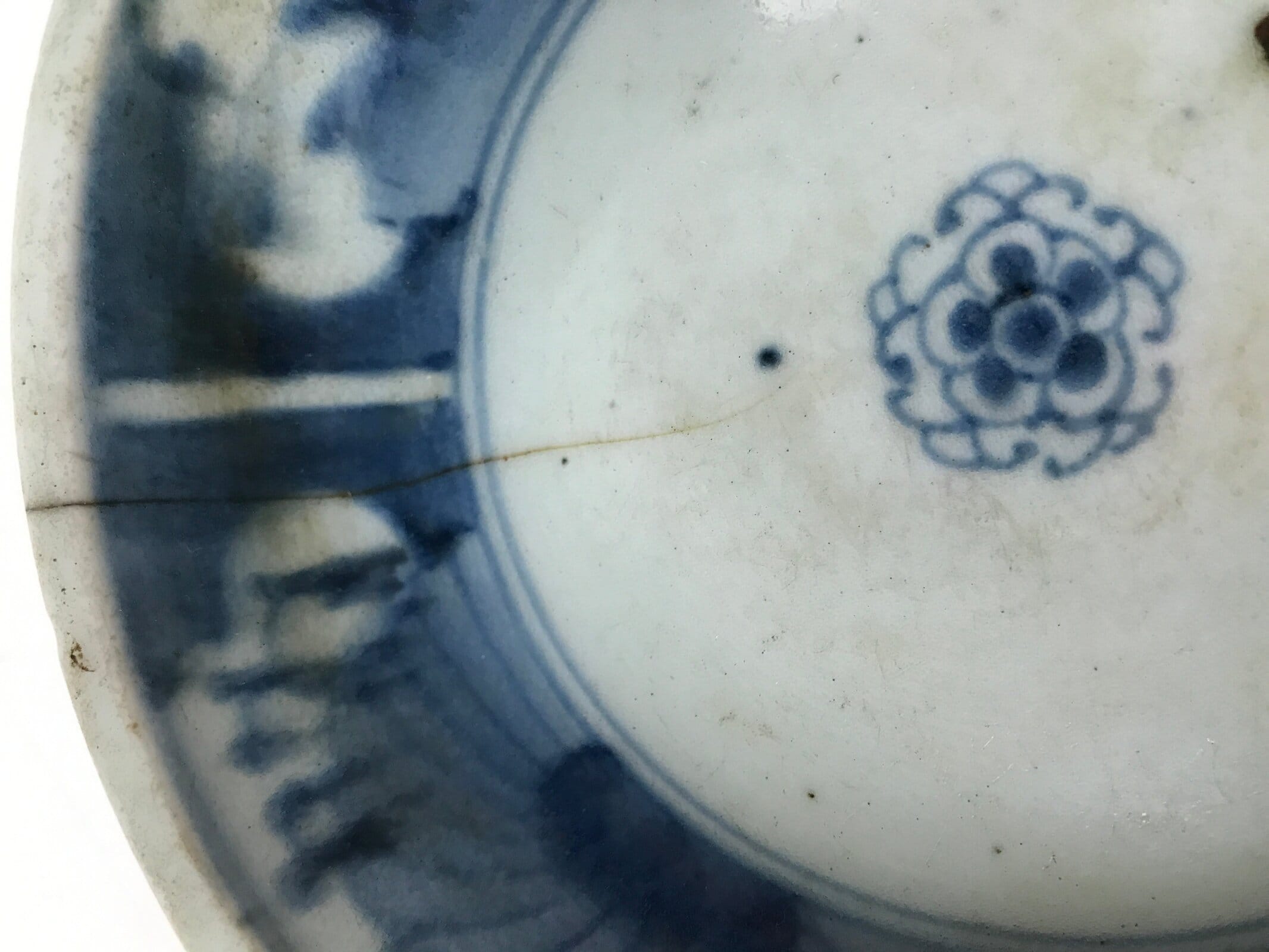 Antique Japanese Ceramic Sometsuke Bowl Chrysanthemum Blue White PY662