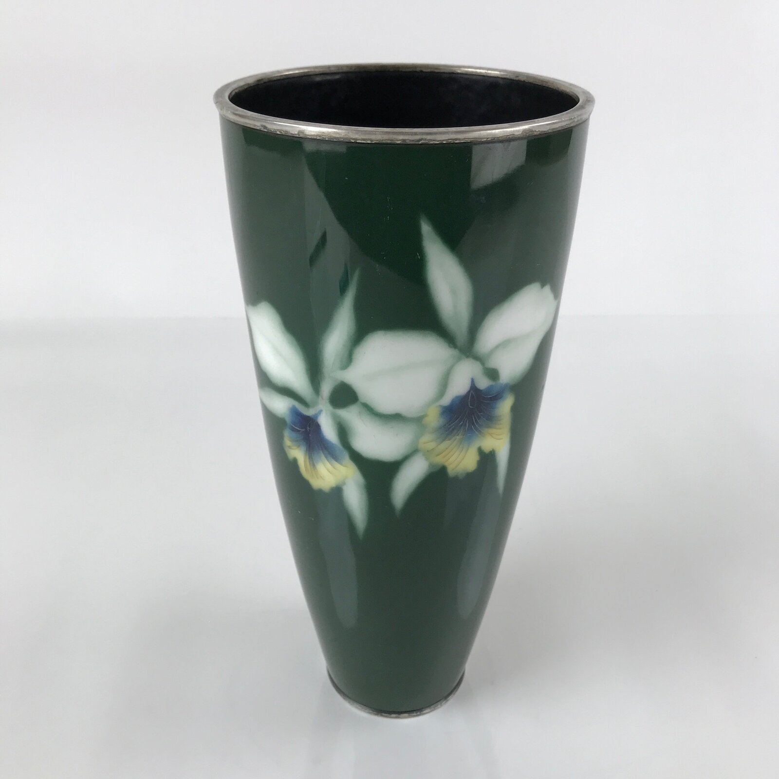 Antique Japanese Cloisonné Enamel Flower Vase Kabin Shippo Yusen Green FK95