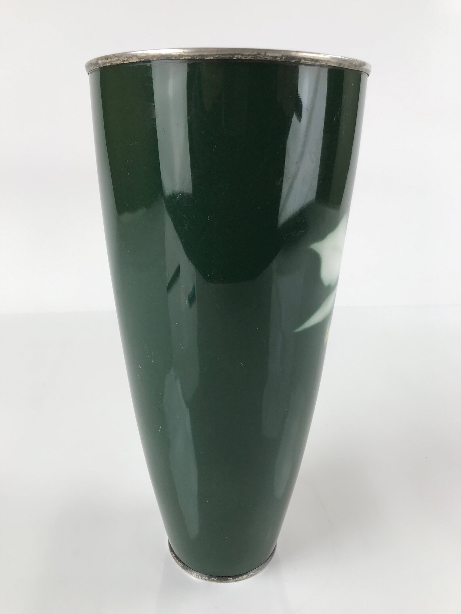 Antique Japanese Cloisonné Enamel Flower Vase Kabin Shippo Yusen Green FK95