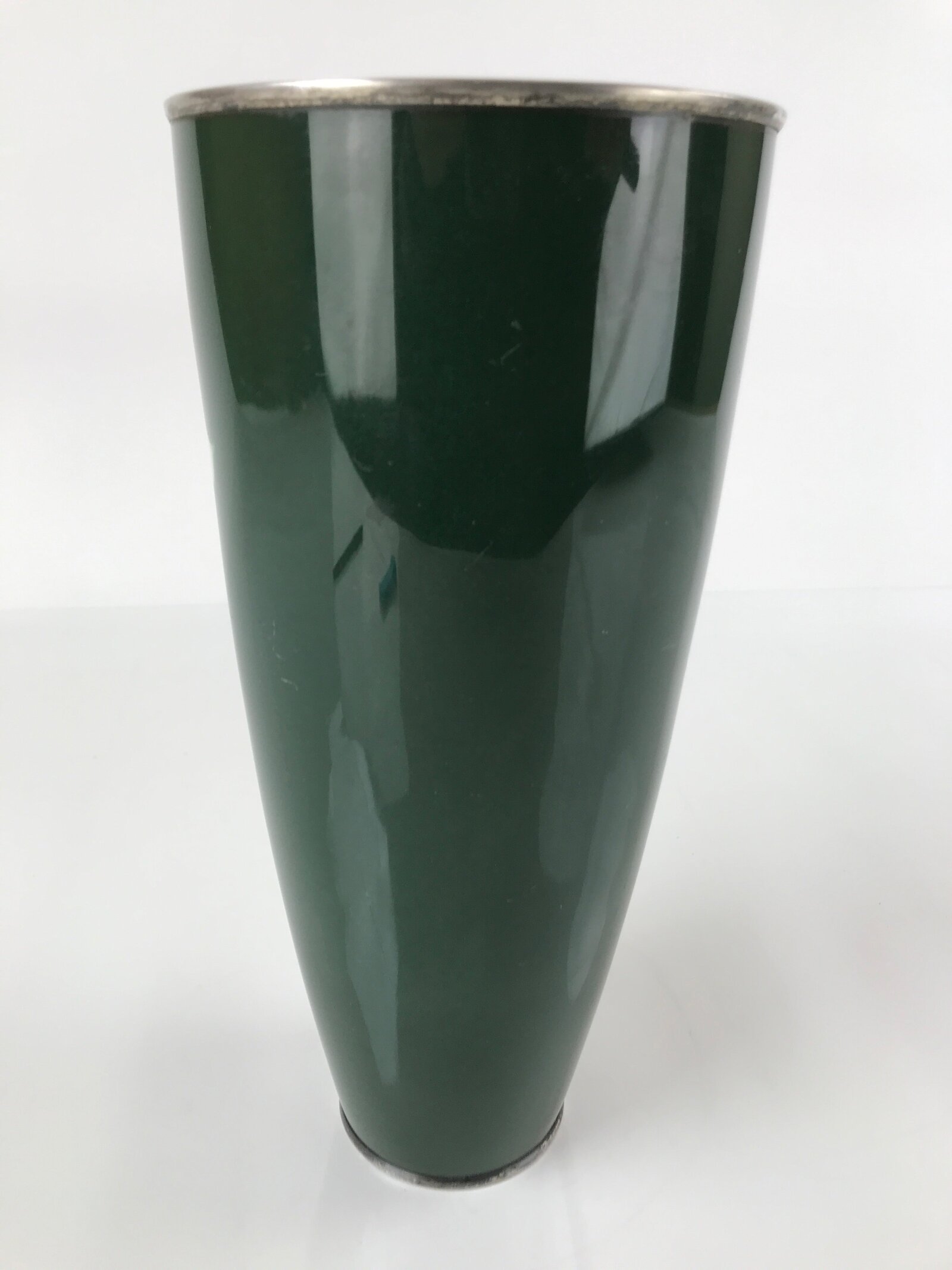 Antique Japanese Cloisonné Enamel Flower Vase Kabin Shippo Yusen Green FK95