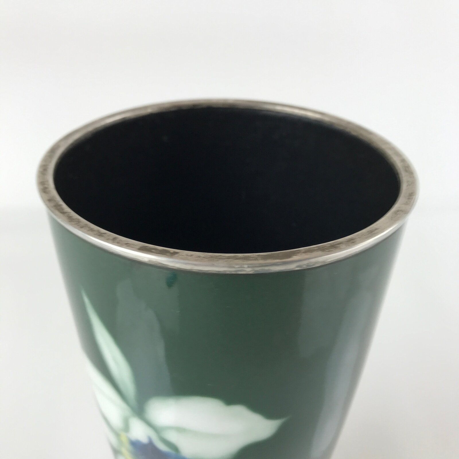 Antique Japanese Cloisonné Enamel Flower Vase Kabin Shippo Yusen Green FK95