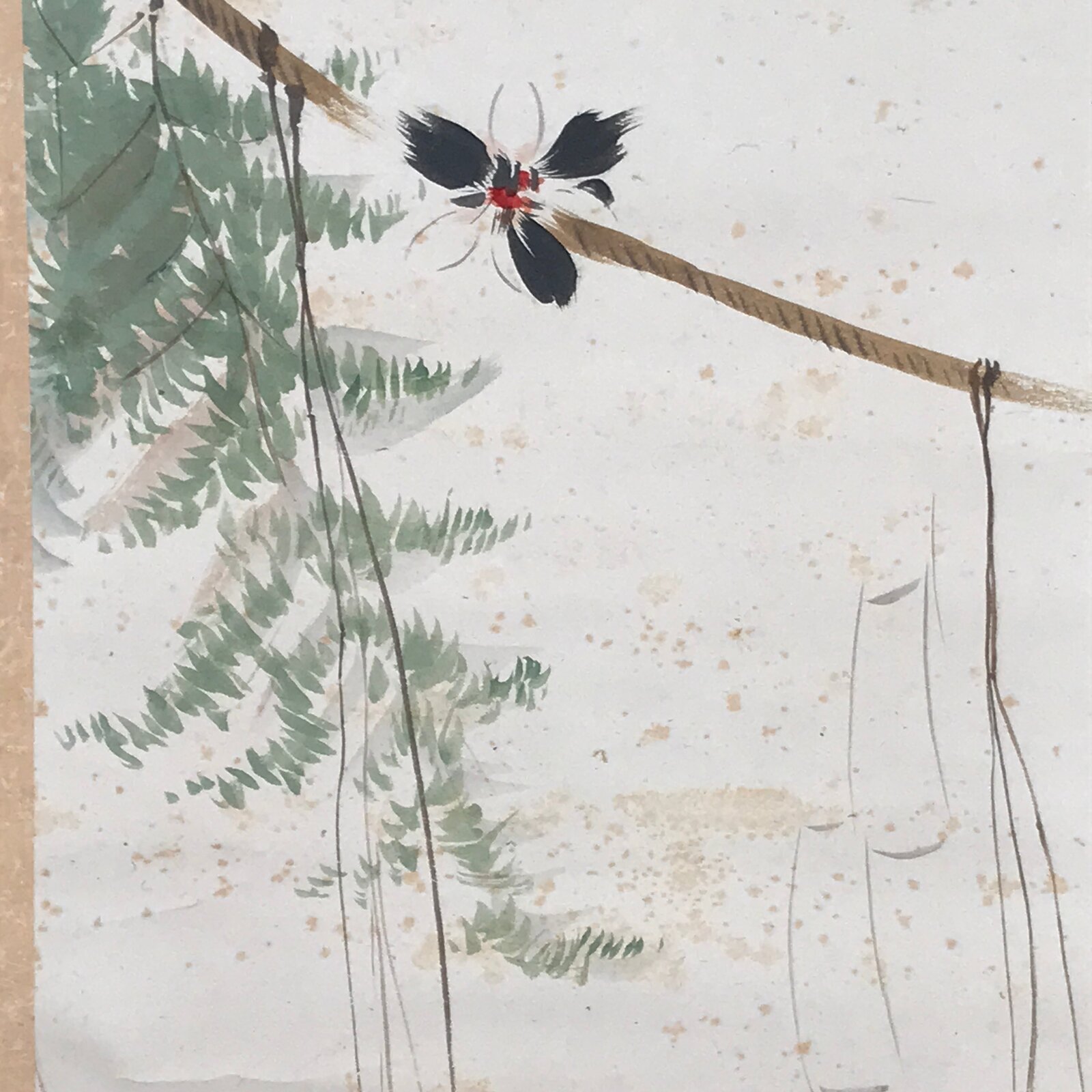 Antique Japanese Hanging Scroll Kakejiku Bird Flower Painting Kacho Color KJ186