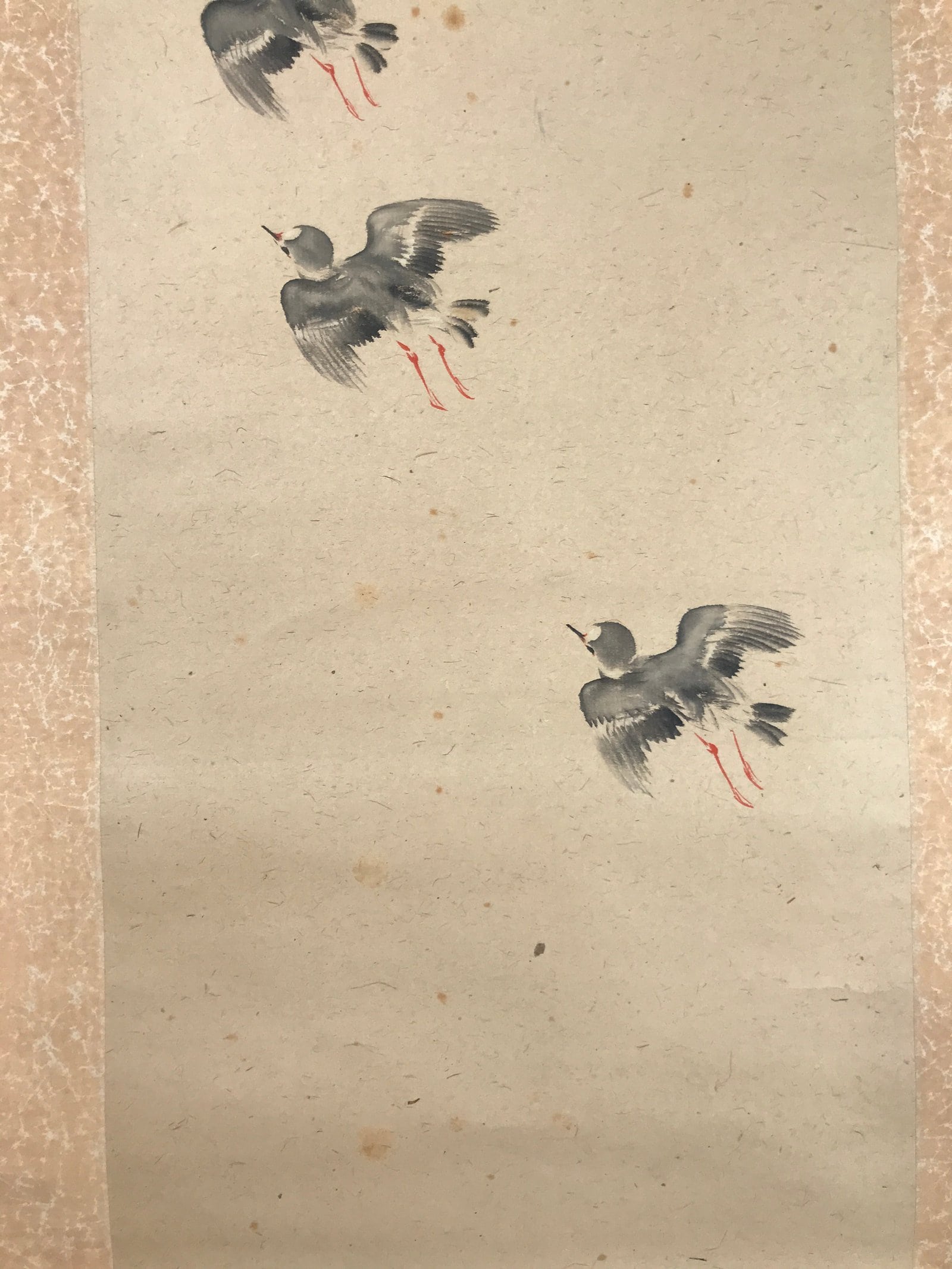 Antique Japanese Hanging Scroll Kakejiku Flying Bird Plover Fall Color KJ190