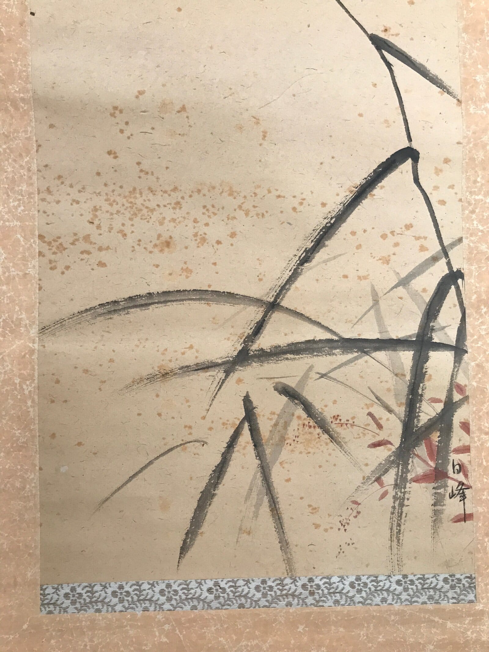 Antique Japanese Hanging Scroll Kakejiku Flying Bird Plover Fall Color KJ190