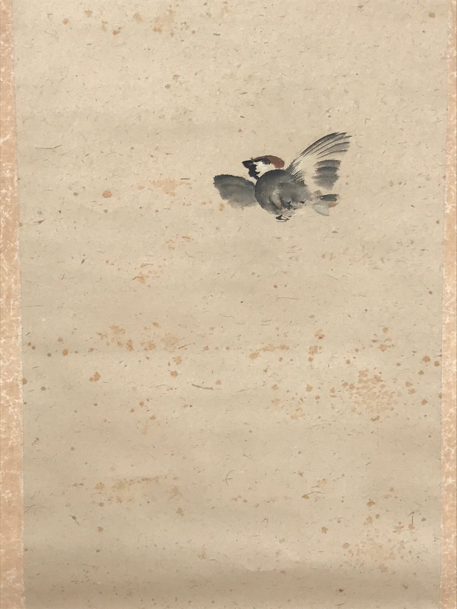 Antique Japanese Hanging Scroll Kakejiku Leopard Plant Bird Green Yellow KJ189