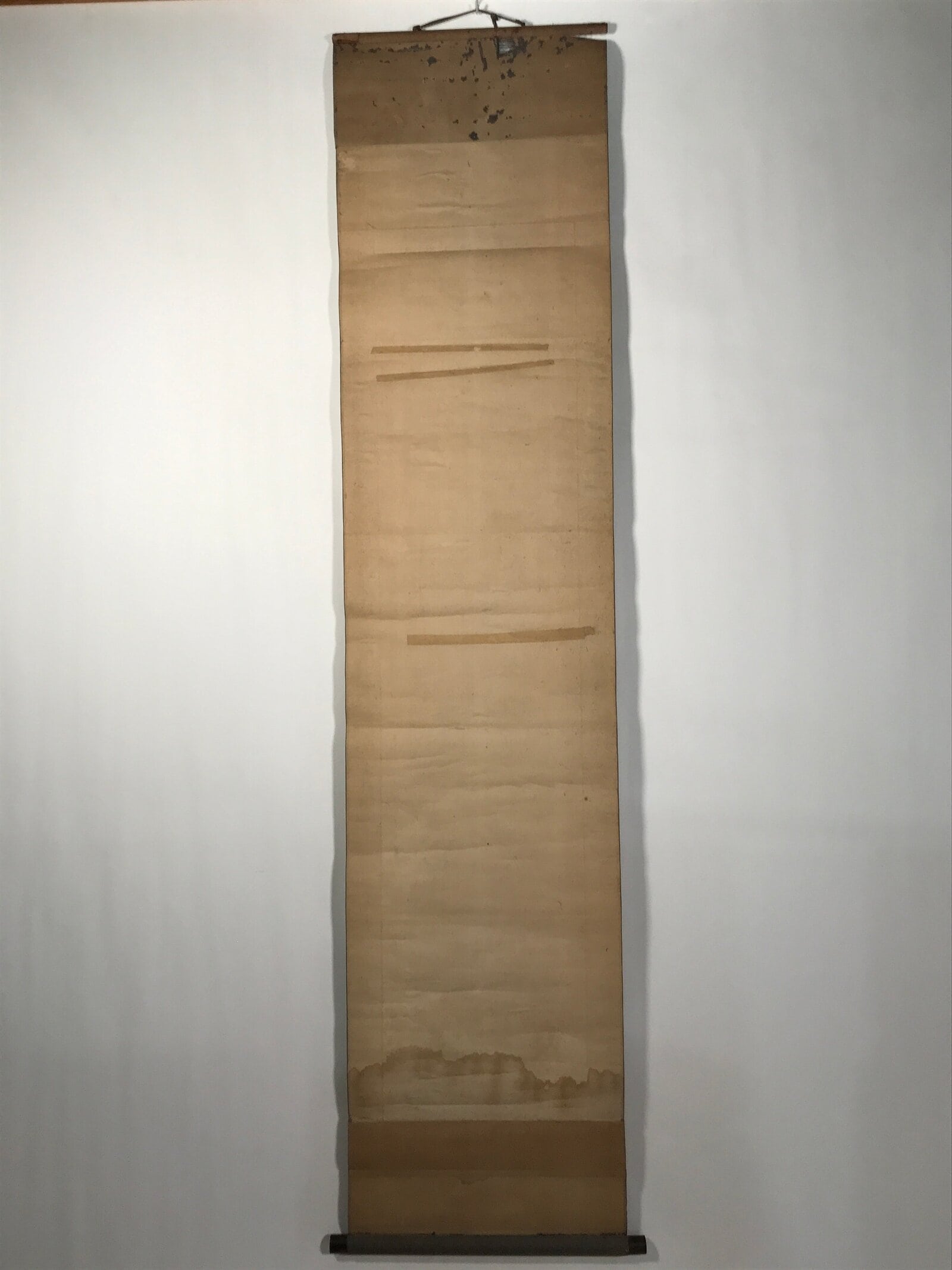 Antique Japanese Hanging Scroll Vtg Kakejiku Mountain River Boats Ink Color KJ94