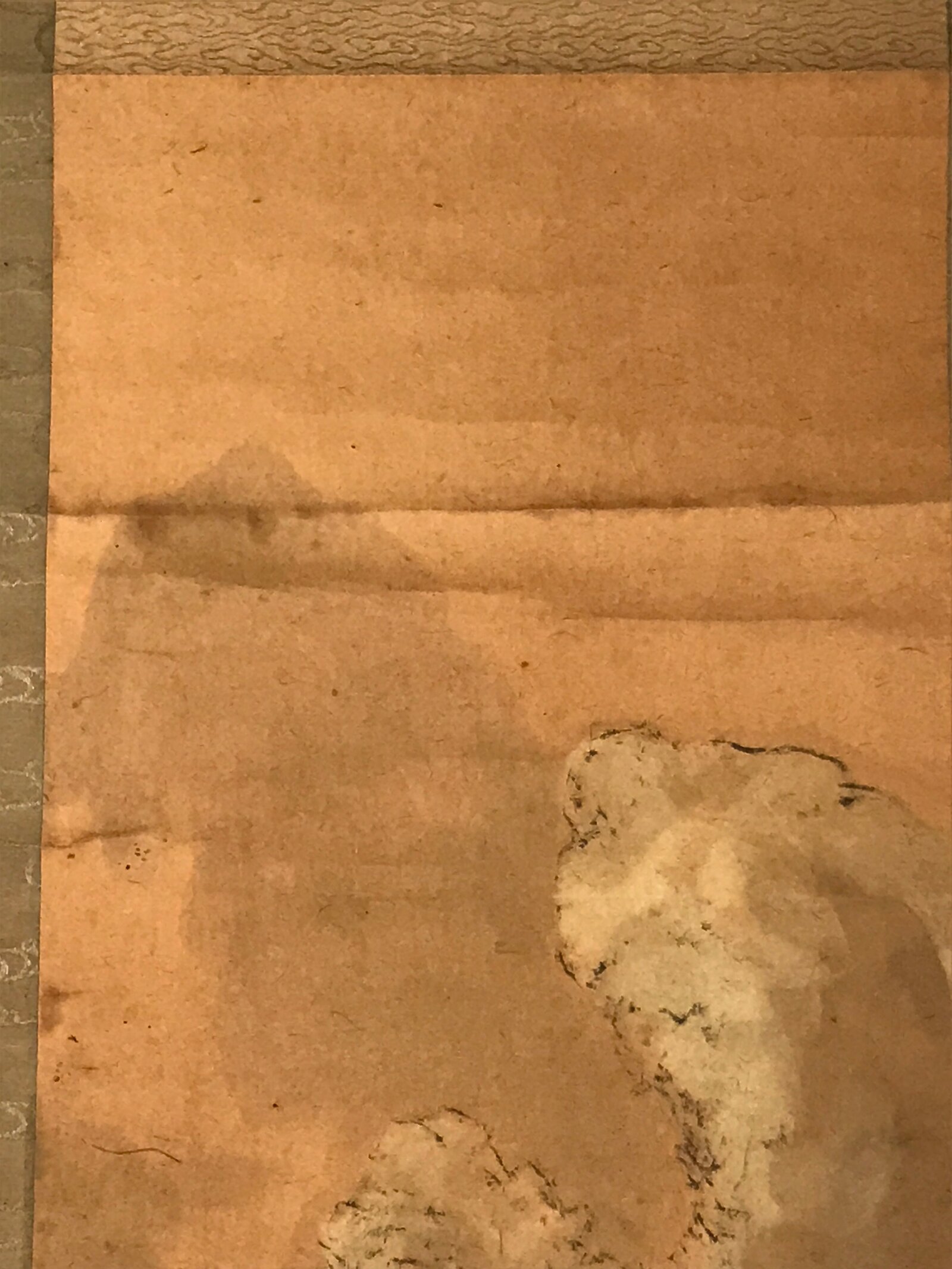 Antique Japanese Hanging Scroll Vtg Kakejiku Mountain River Boats Ink Color KJ94