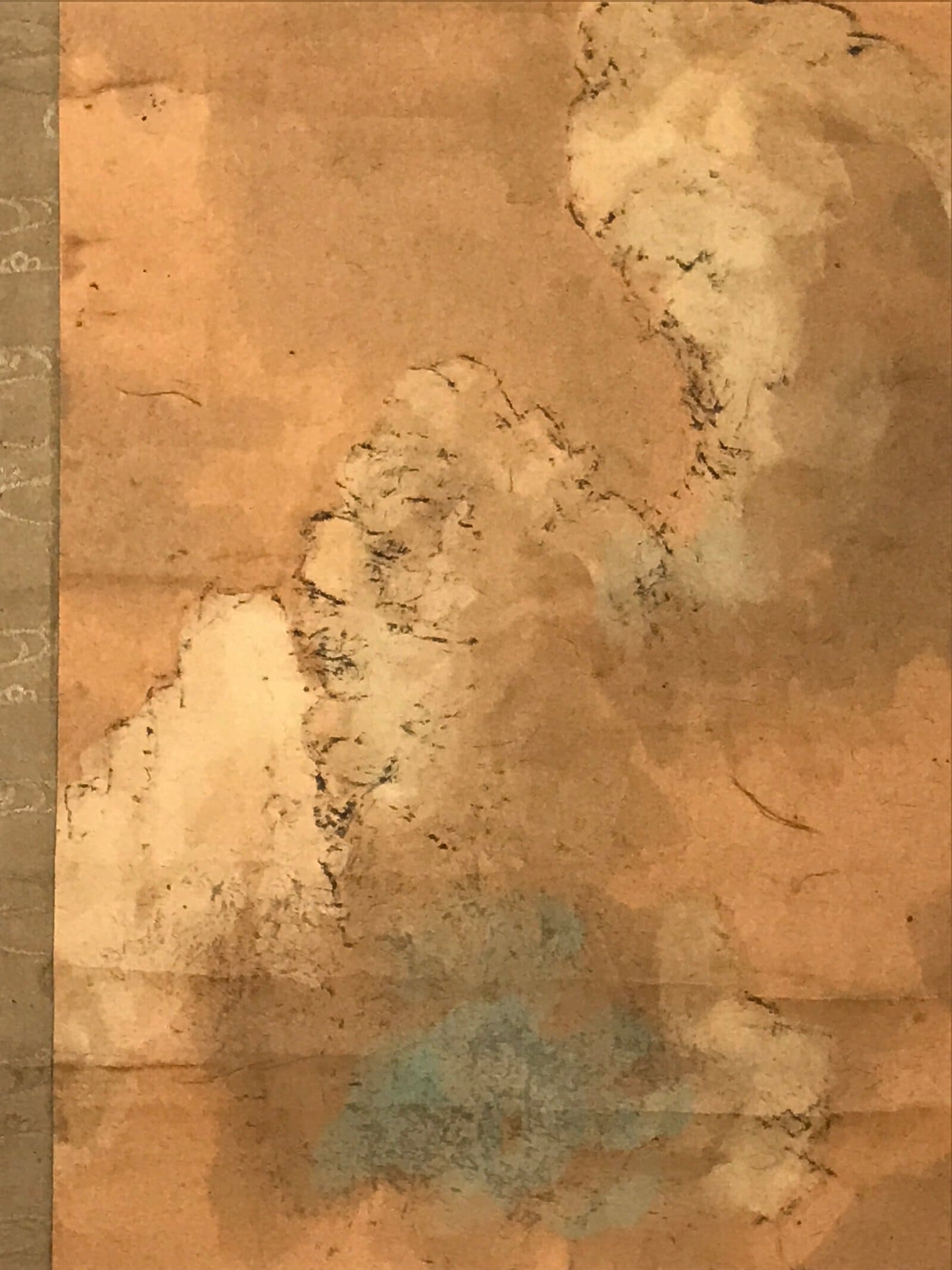 Antique Japanese Hanging Scroll Vtg Kakejiku Mountain River Boats Ink Color KJ94