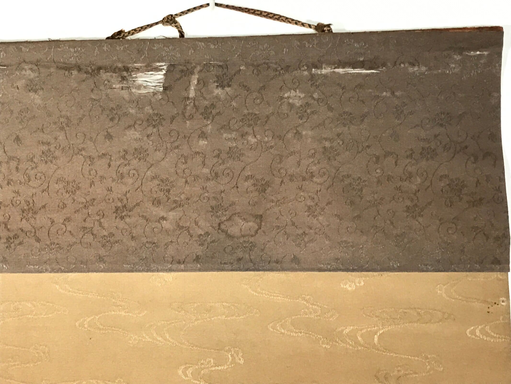 Antique Japanese Hanging Scroll Vtg Kakejiku Mountain River Boats Ink Color KJ94