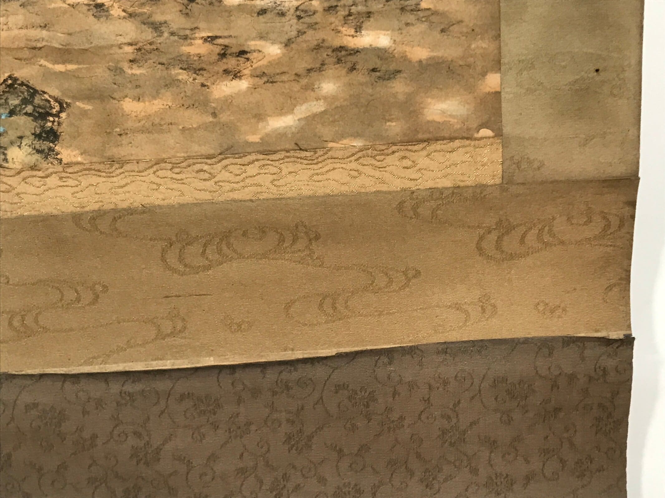 Antique Japanese Hanging Scroll Vtg Kakejiku Mountain River Boats Ink Color KJ94