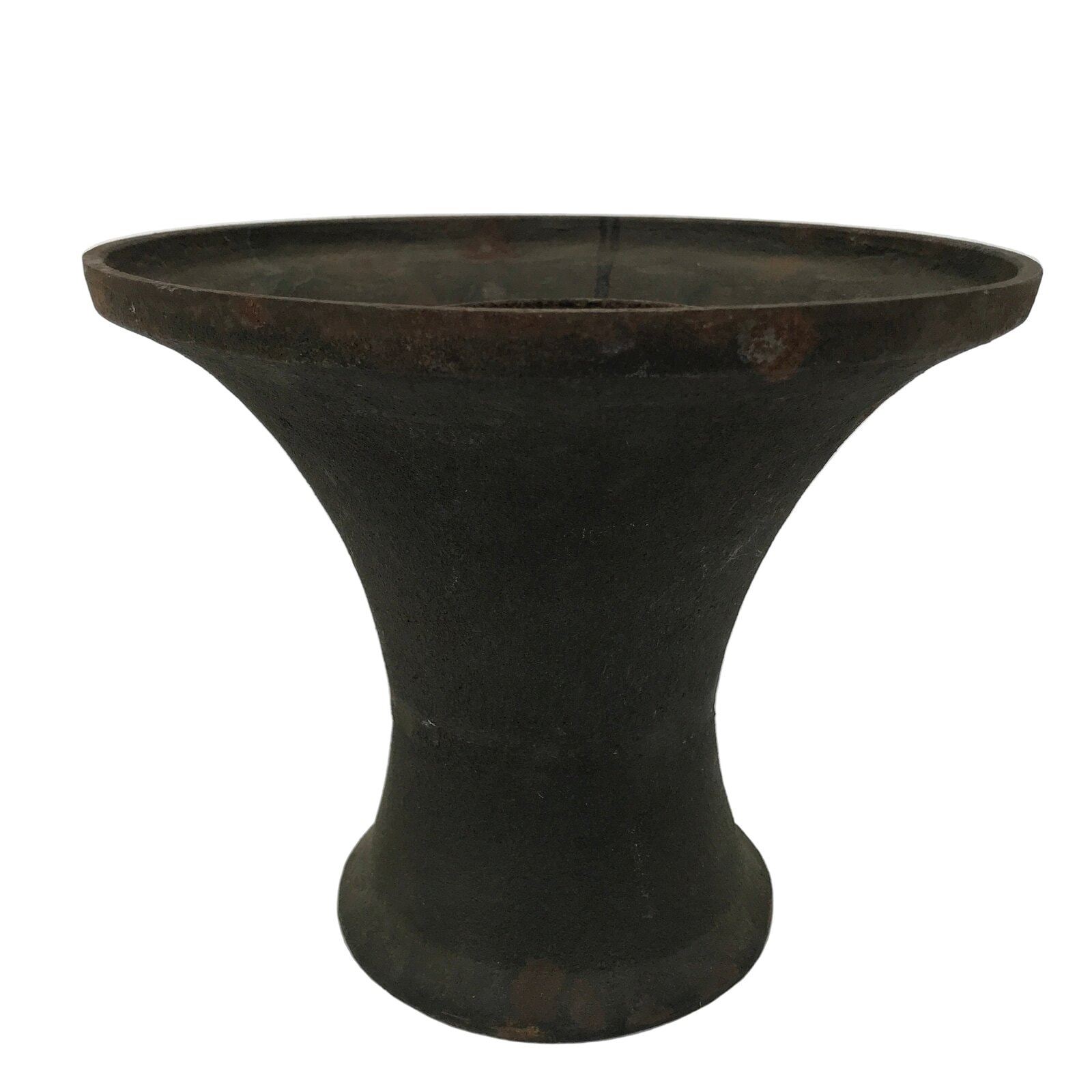 Antique Japanese Iron Metal Flower Vase Kabin Ikebana Arrangement Brown UB63