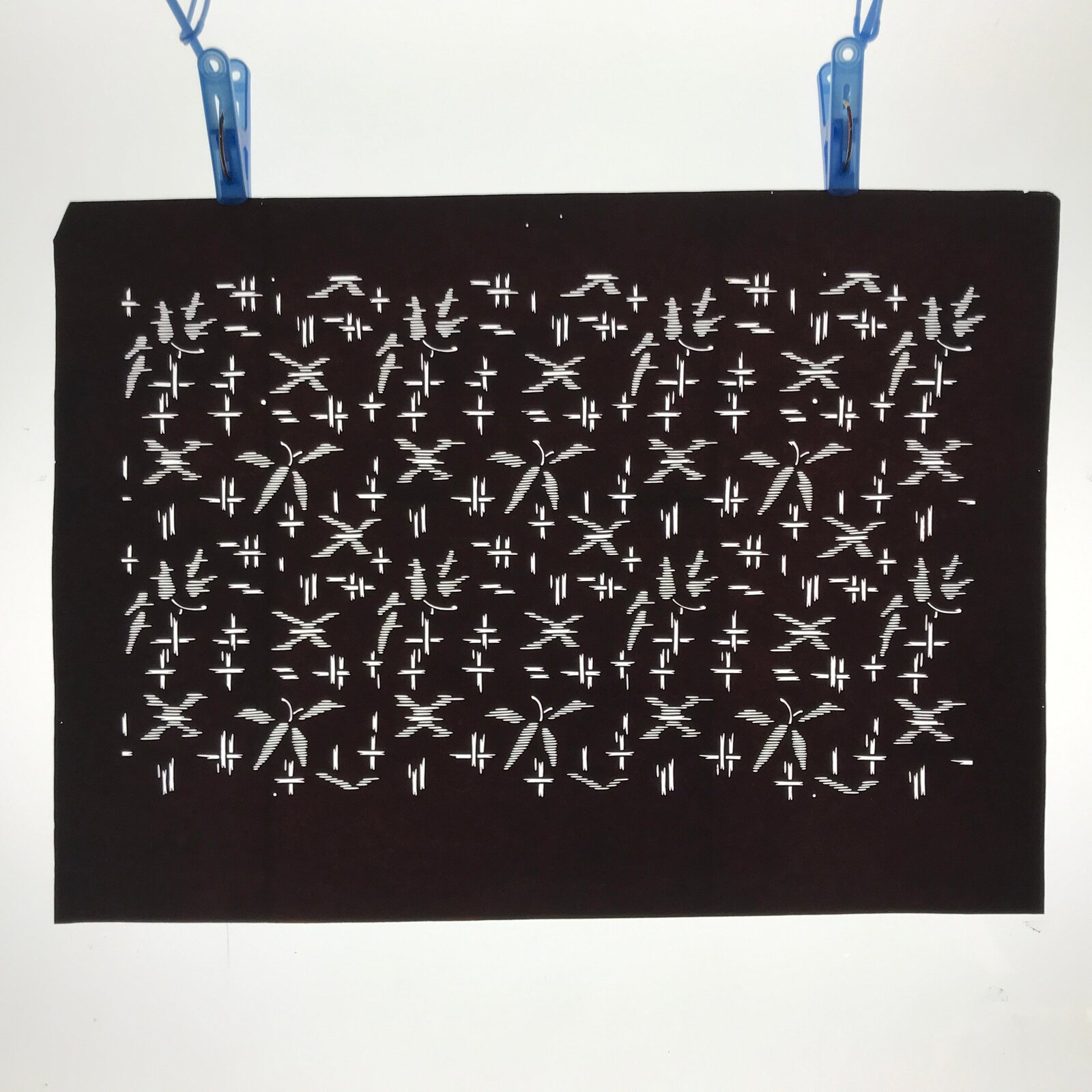 Antique Japanese Ise Katagami Paper Kimono Stencil Igeta Hash Plant Leaves A691