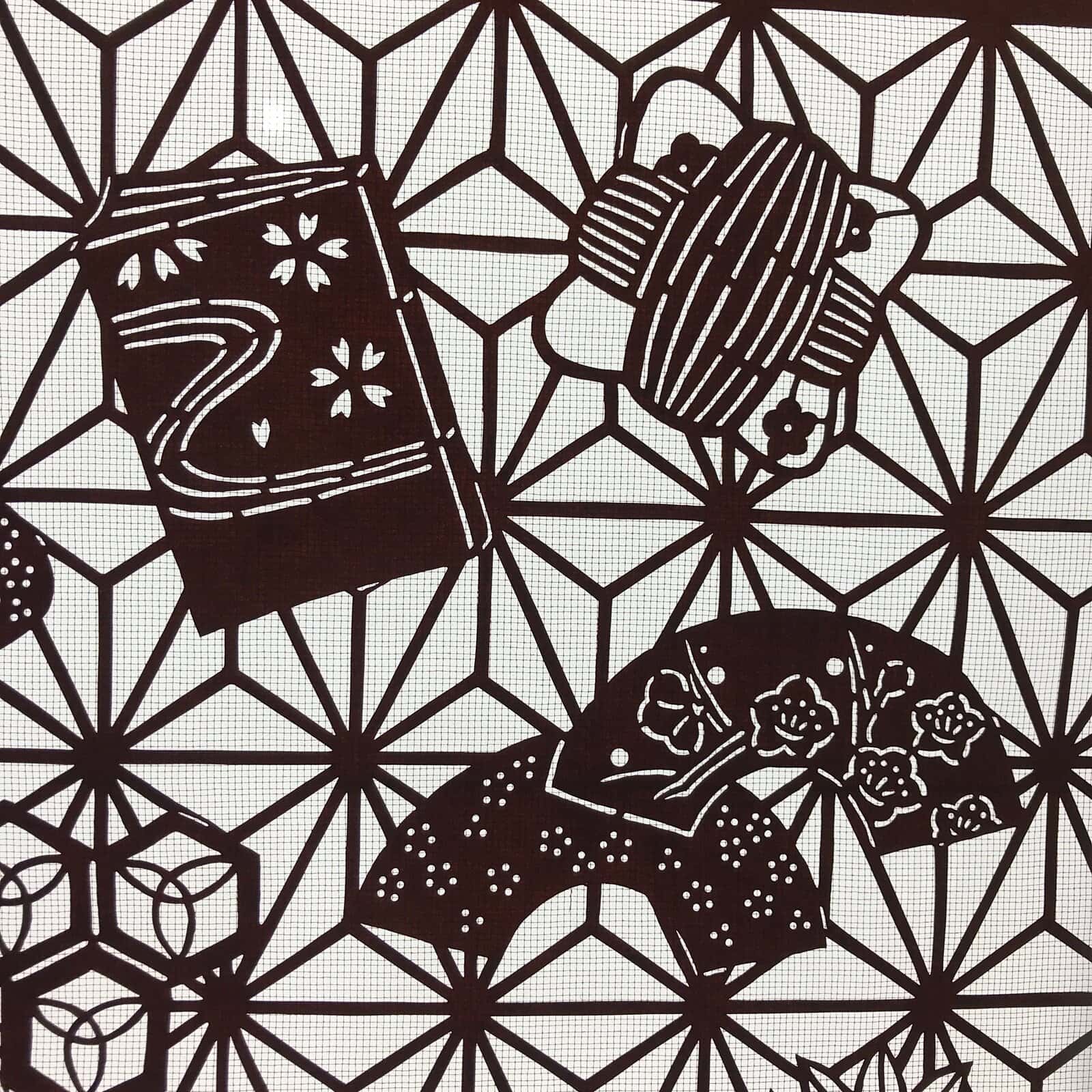 Antique Japanese Katagami Kimono Paper Stencil Asanoha Folding Fan 4Y489