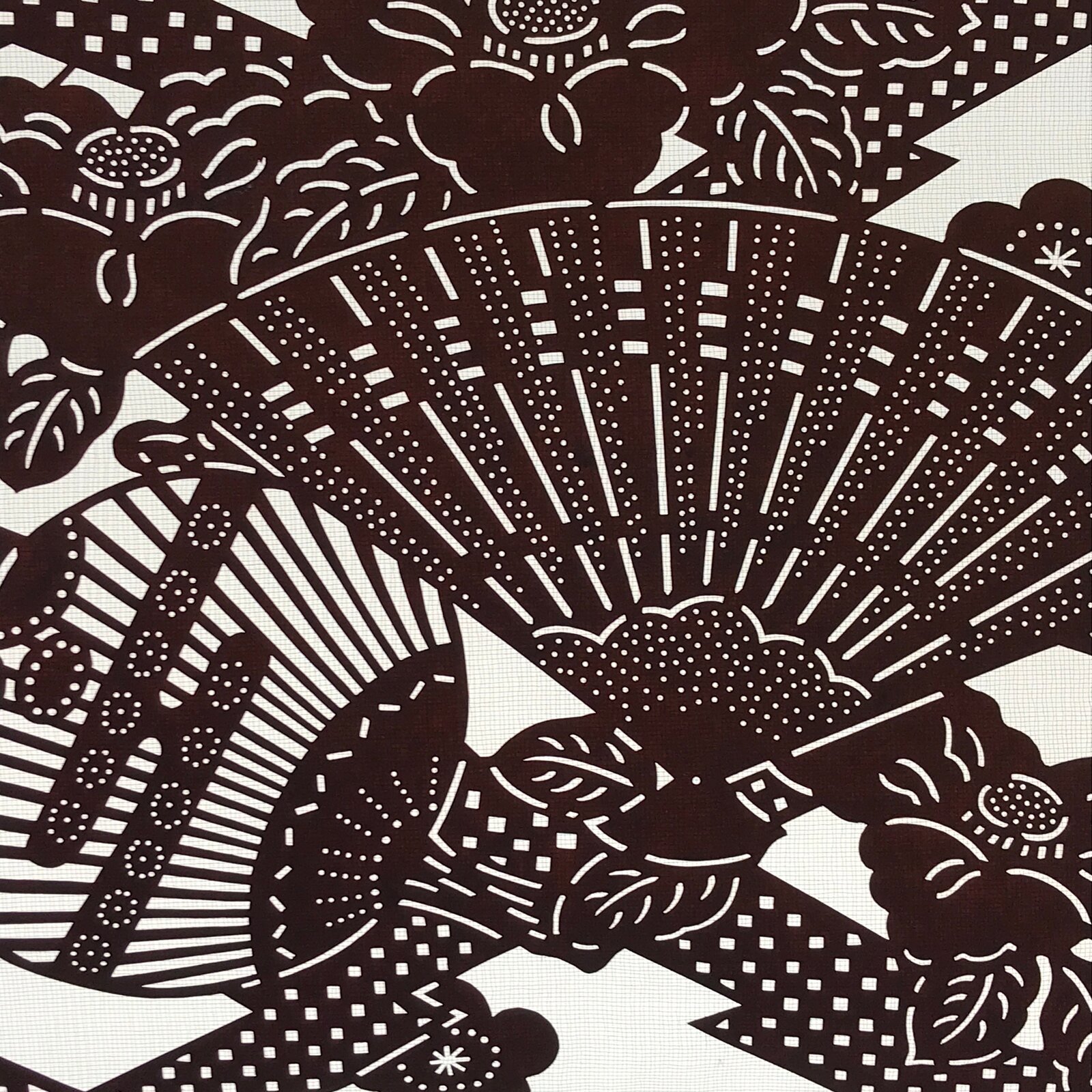 Antique Japanese Katagami Kimono Paper Stencil Folding Fan Uchiwa Flower 4Y490