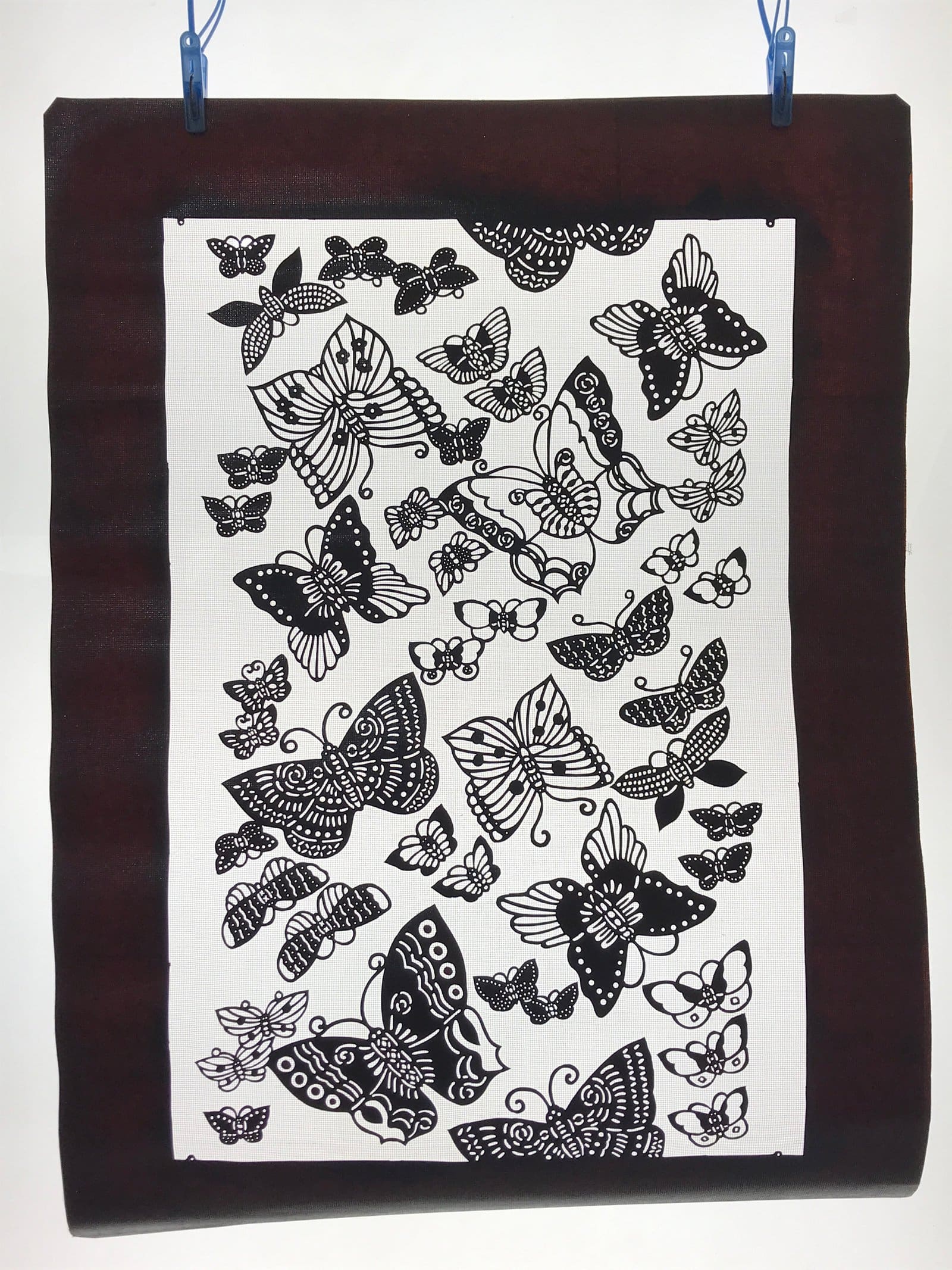 Antique Japanese Katagami Kimono Paper Stencil Katazome Butterflies 4Y501