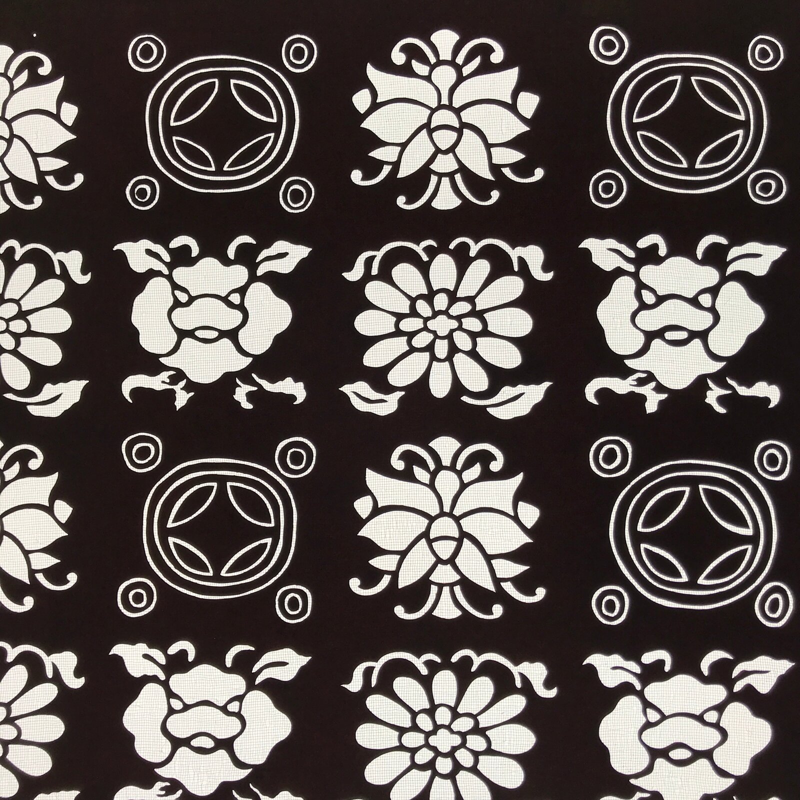 Antique Japanese Katagami Kimono Paper Stencil Katazome Flowers Shippo 4Y610