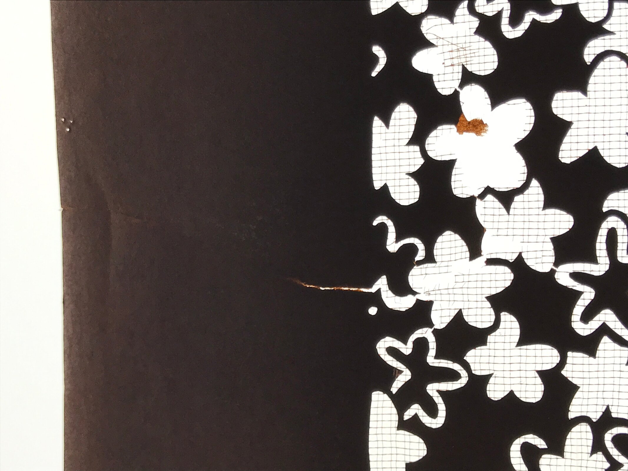 Antique Japanese Katagami Kimono Paper Stencil Katazome Grass Small Flower 4Y643