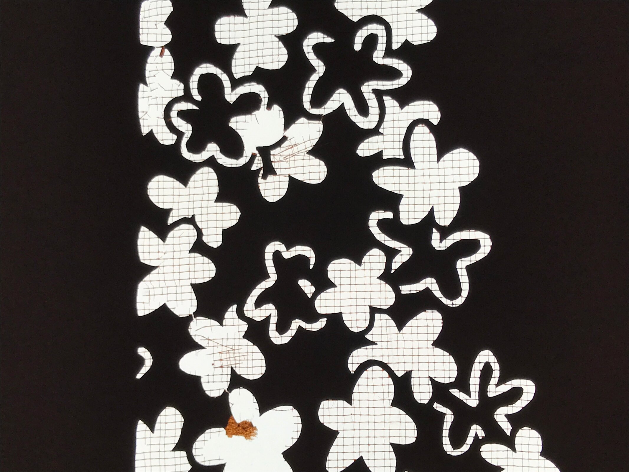 Antique Japanese Katagami Kimono Paper Stencil Katazome Grass Small Flower 4Y643