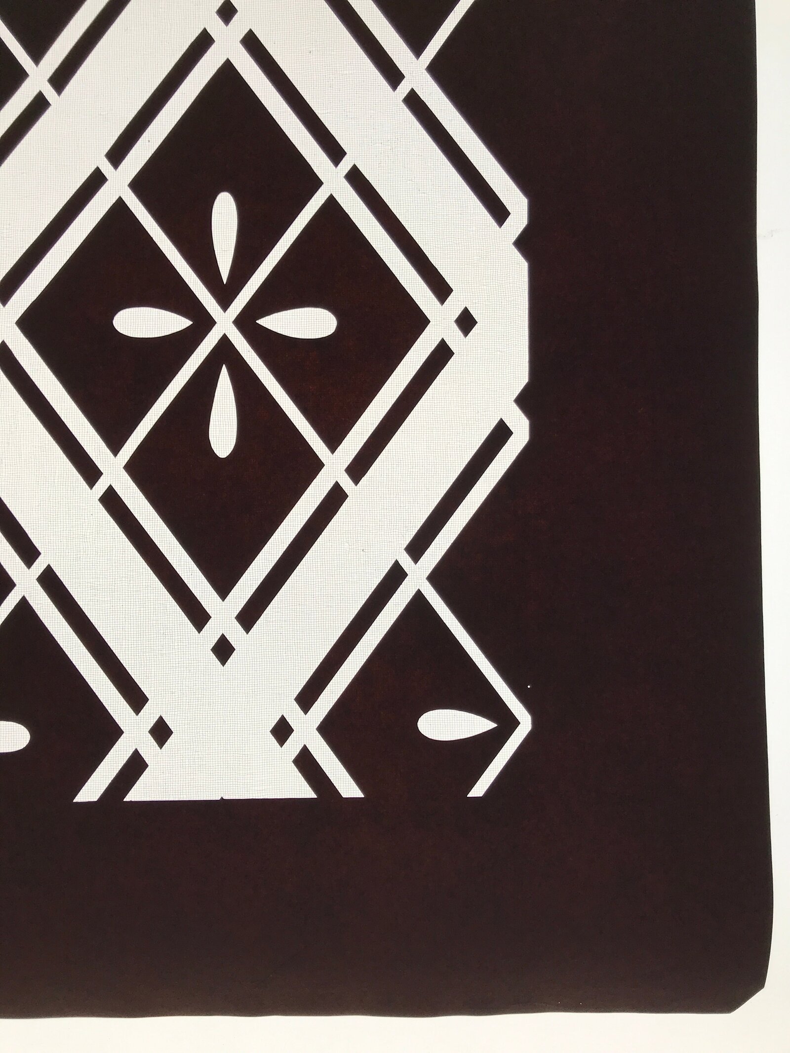 Antique Japanese Katagami Kimono Paper Stencil Katazome Hishi Flowers 4Y613