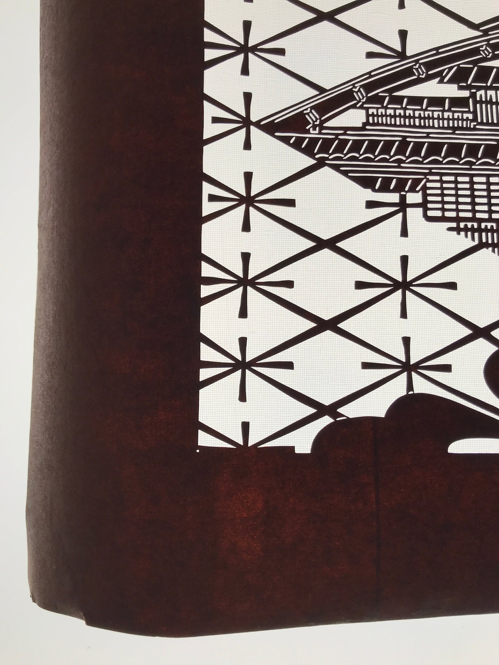 Antique Japanese Katagami Kimono Paper Stencil Katazome Temple Roof Floral 4Y640