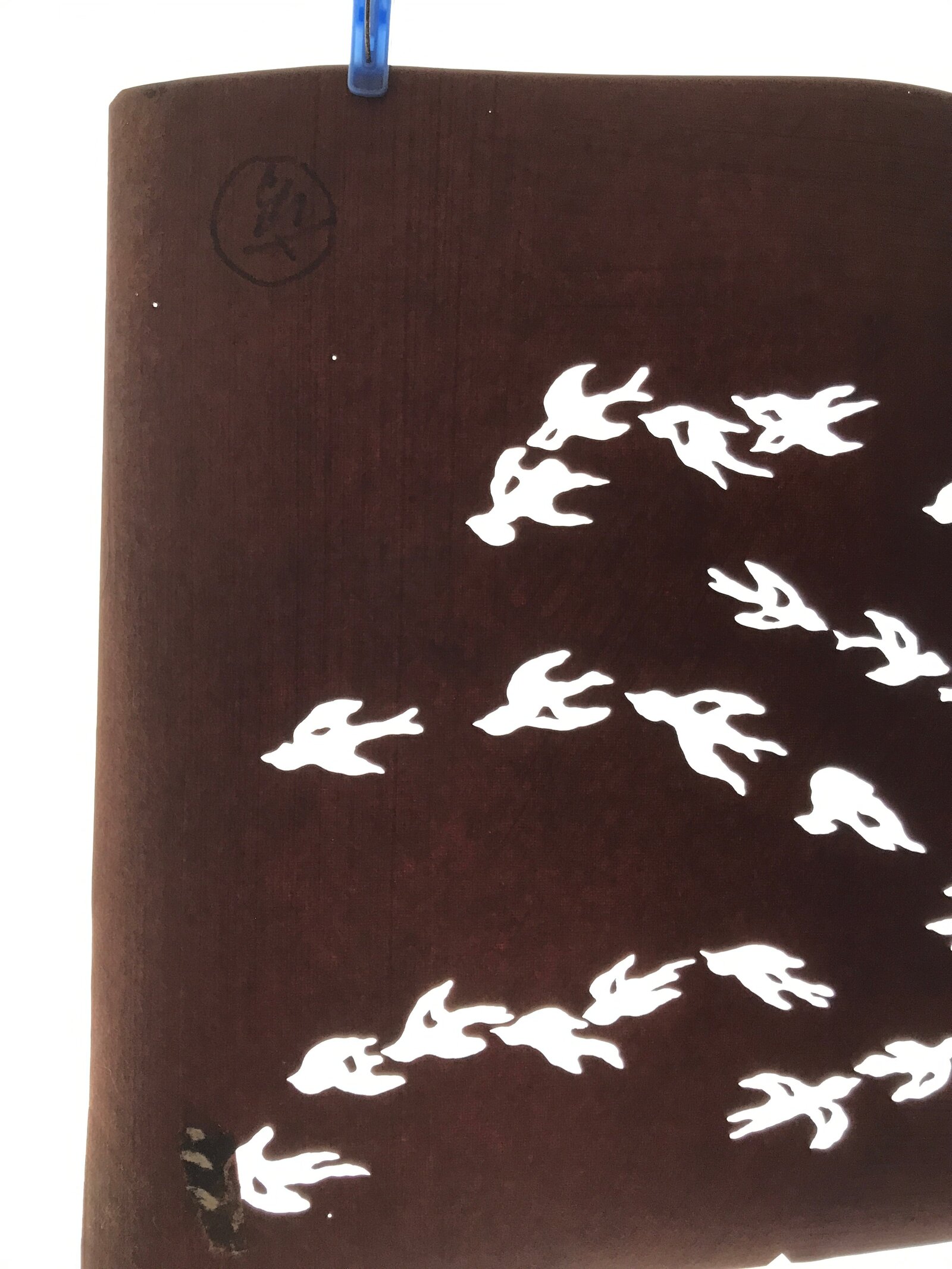 Antique Japanese Katagami Kimono Paper Stencil Katazome Tsubame Swallows 4Y618