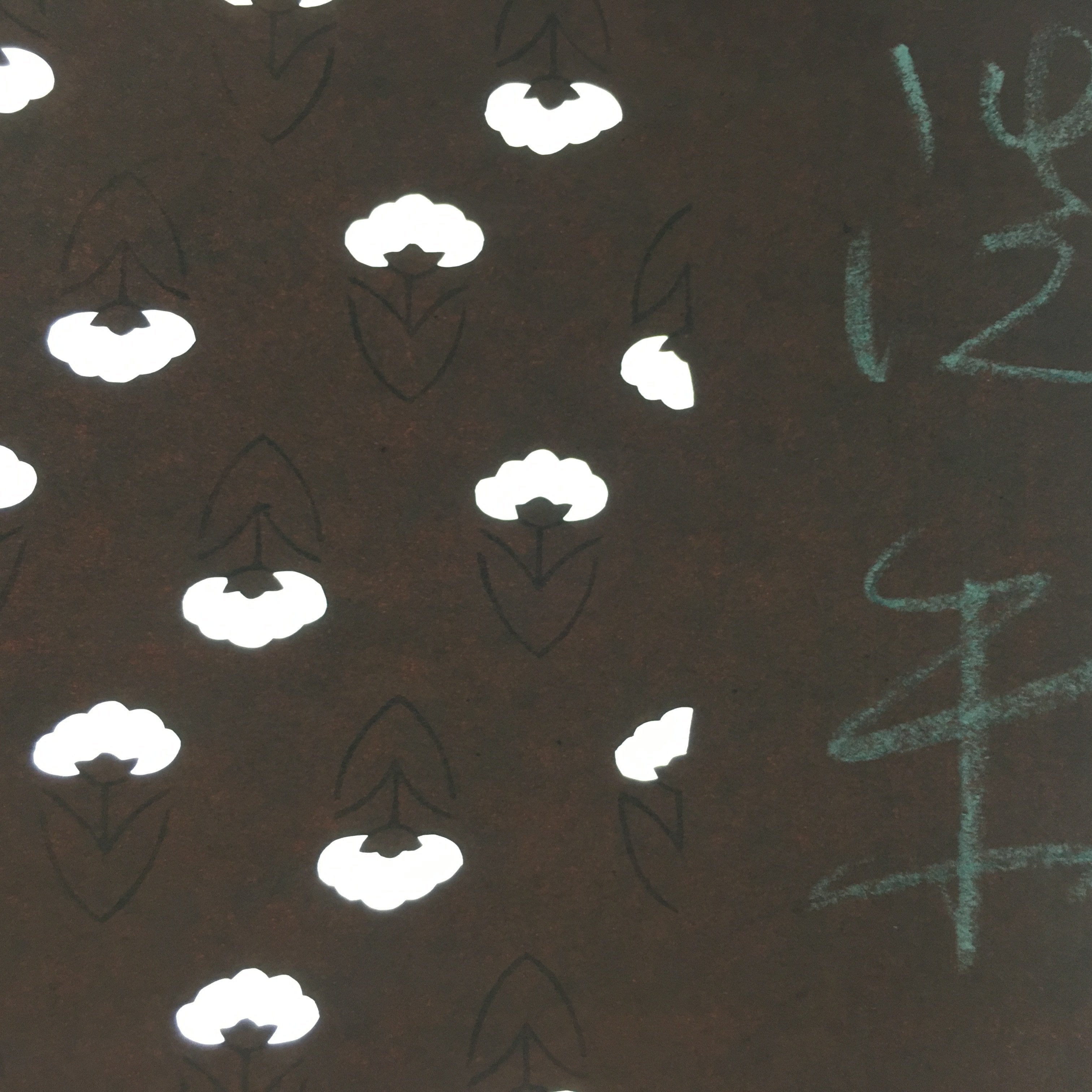 Antique Japanese Katagami Kimono Stencil Katazome Edo Inverted floral 4Y263