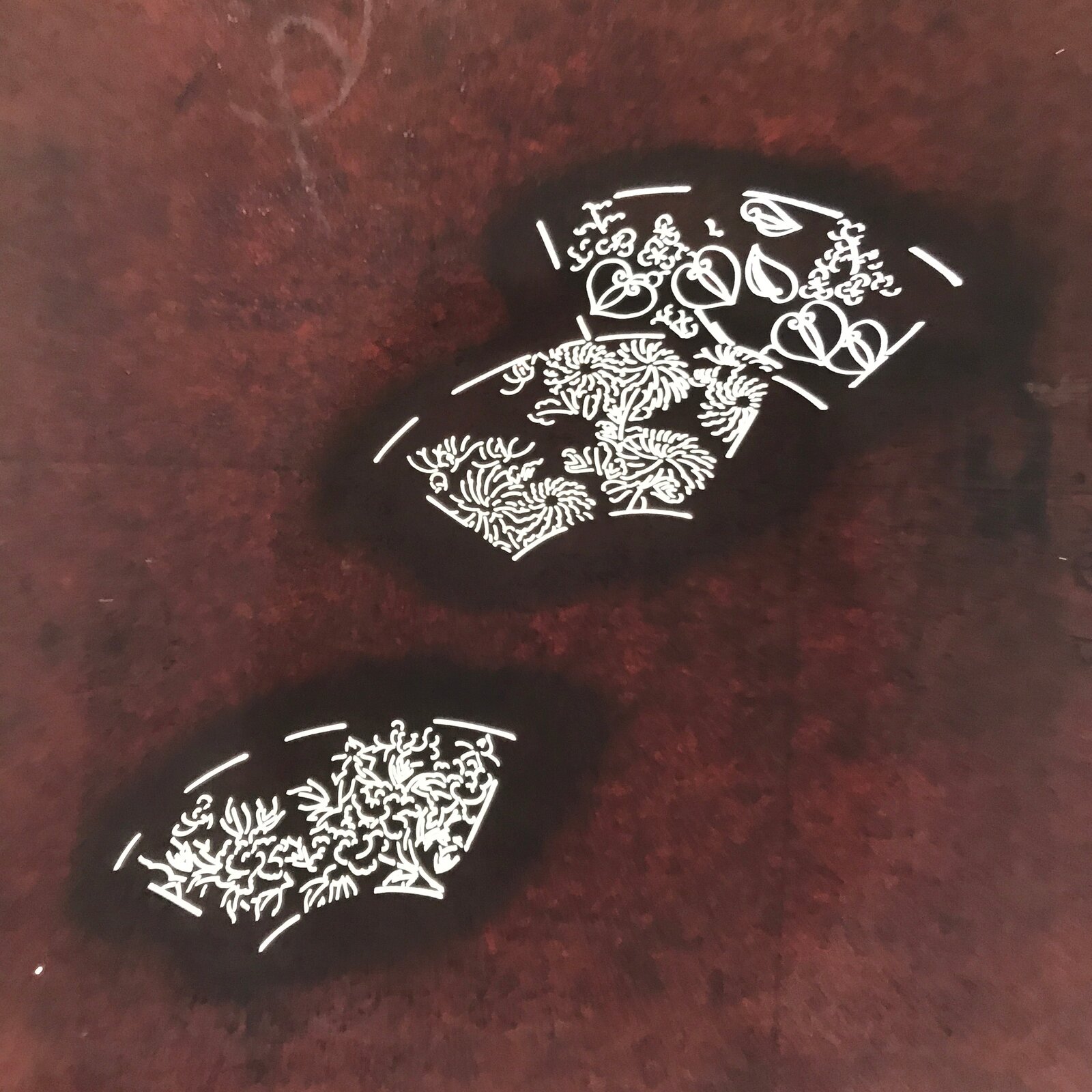 Antique Japanese Katagami Paper Kimono Stencil Katazome Floral Folding Fan C938