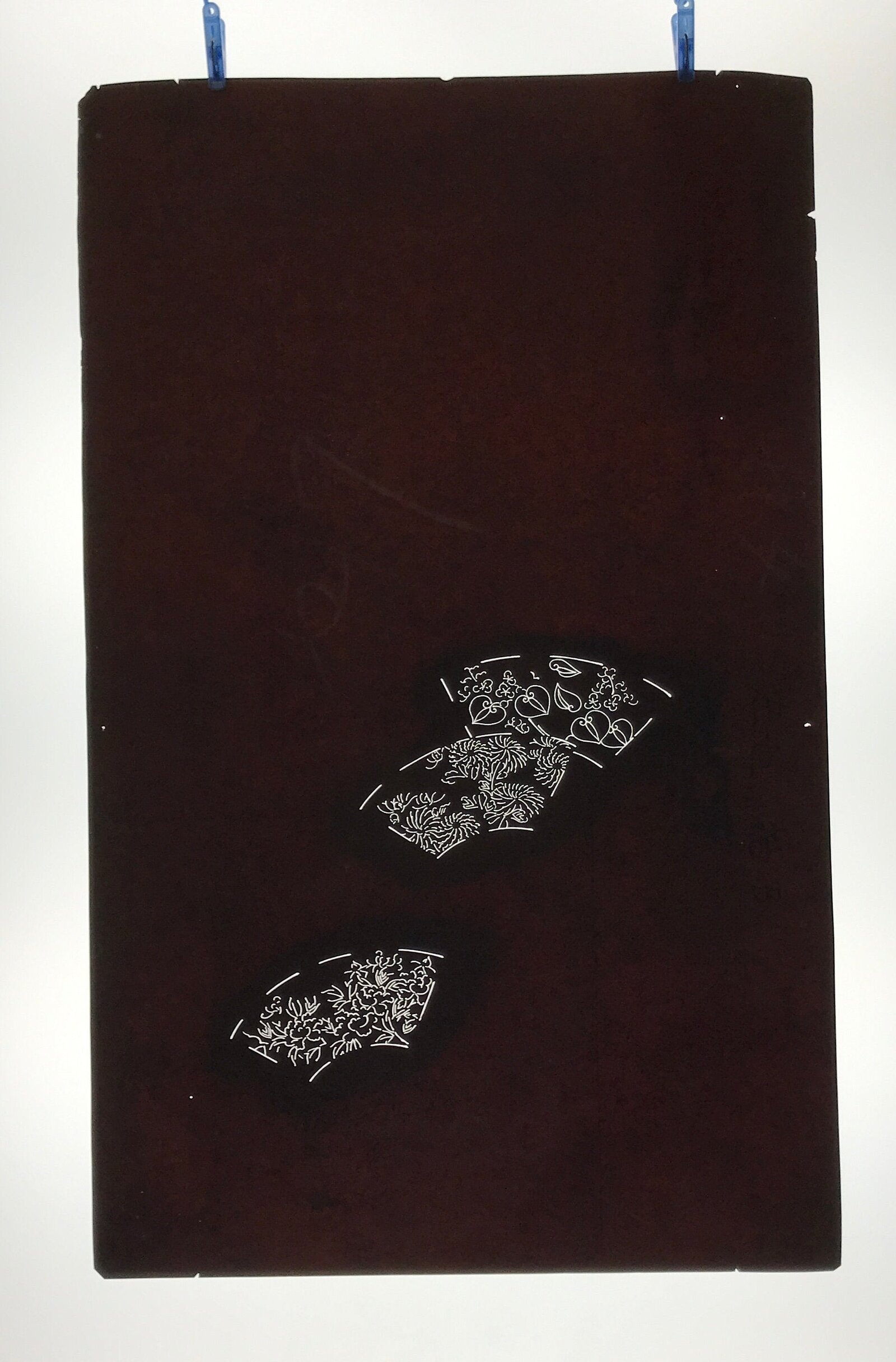 Antique Japanese Katagami Paper Kimono Stencil Katazome Floral Folding Fan C938