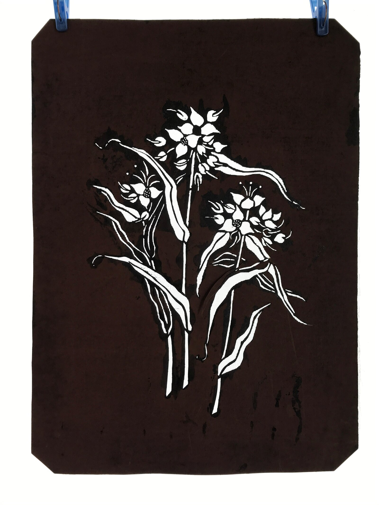 Antique Japanese Katagami Paper Kimono Stencil Katazome Flower Design A647