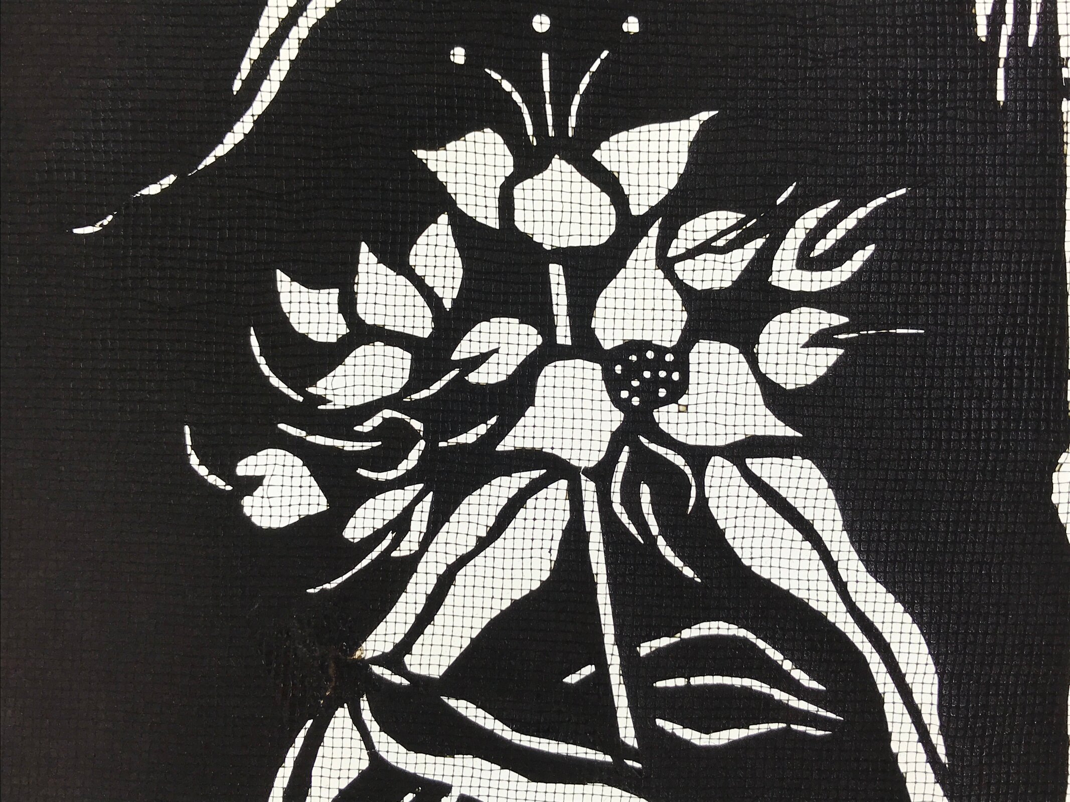 Antique Japanese Katagami Paper Kimono Stencil Katazome Flower Design A647