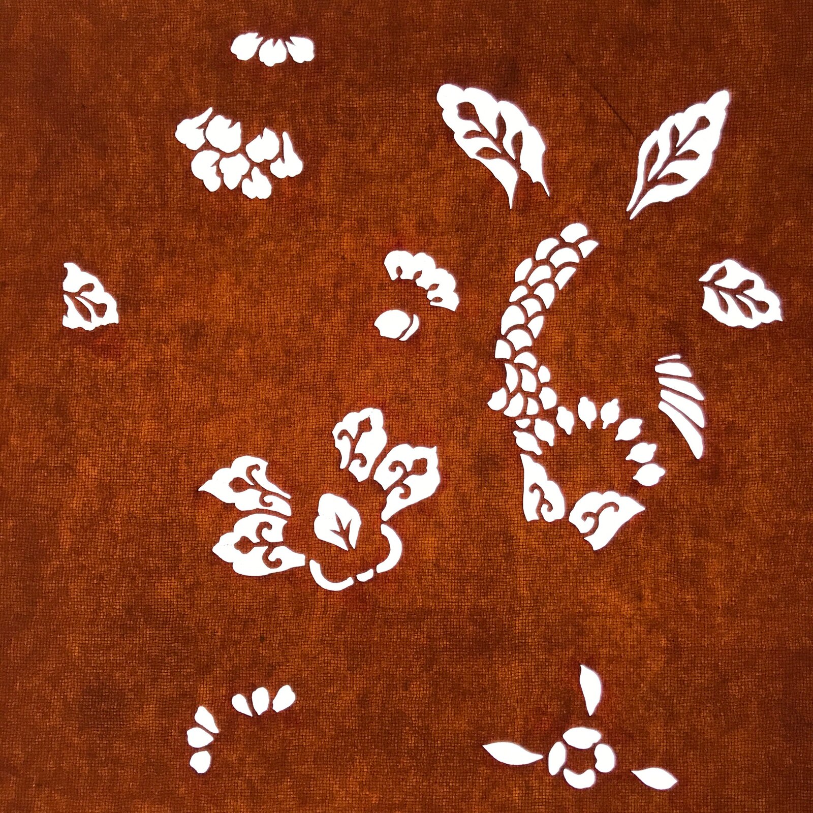 Antique Japanese Katagami Paper Kimono Stencil Katazome Leaf Plant Petals C982