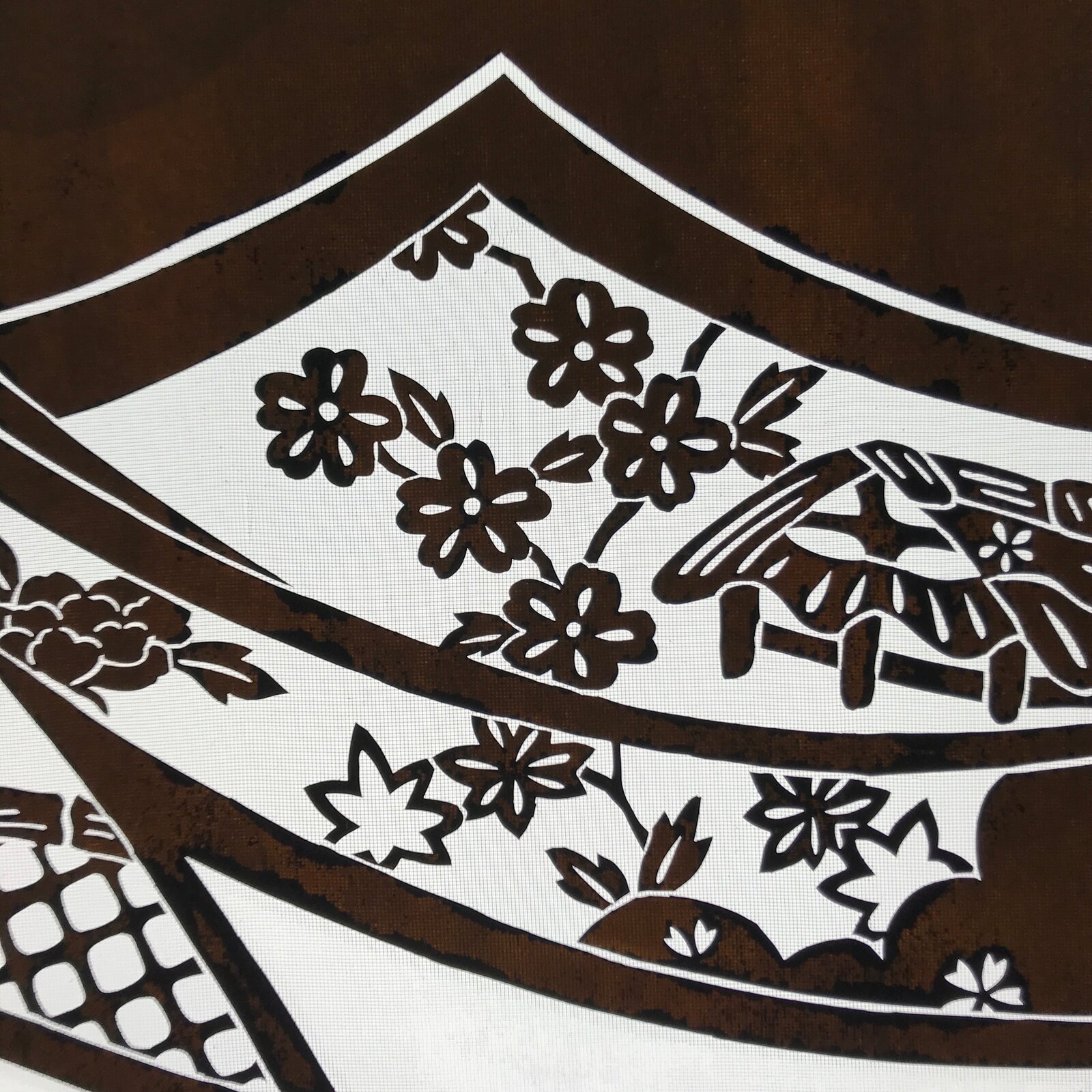 Antique Japanese Katagami Paper Kimono Stencil Katazome Peony Flowers House C962