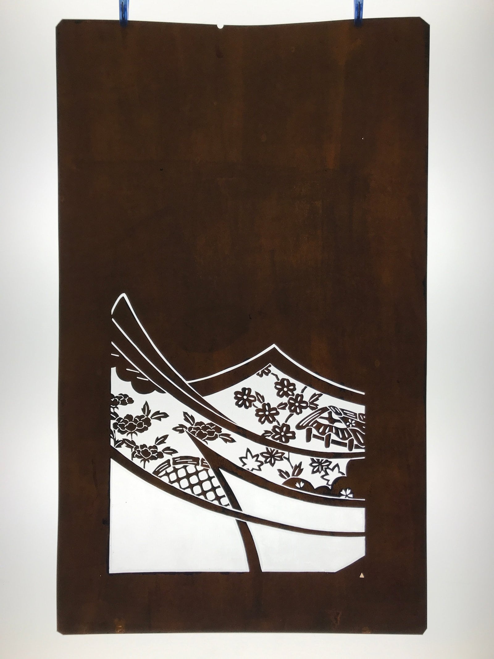 Antique Japanese Katagami Paper Kimono Stencil Katazome Peony Flowers House C962