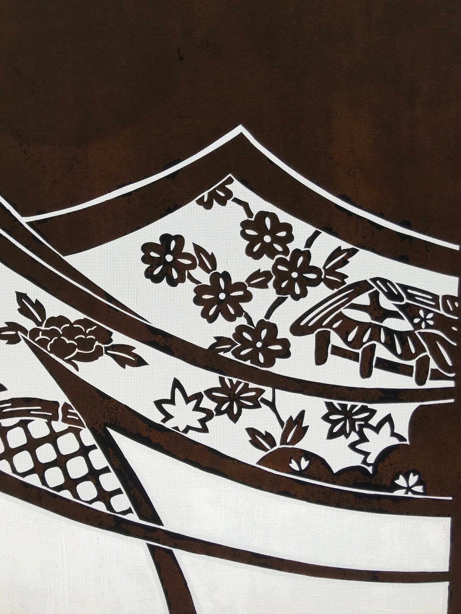 Antique Japanese Katagami Paper Kimono Stencil Katazome Peony Flowers House C962