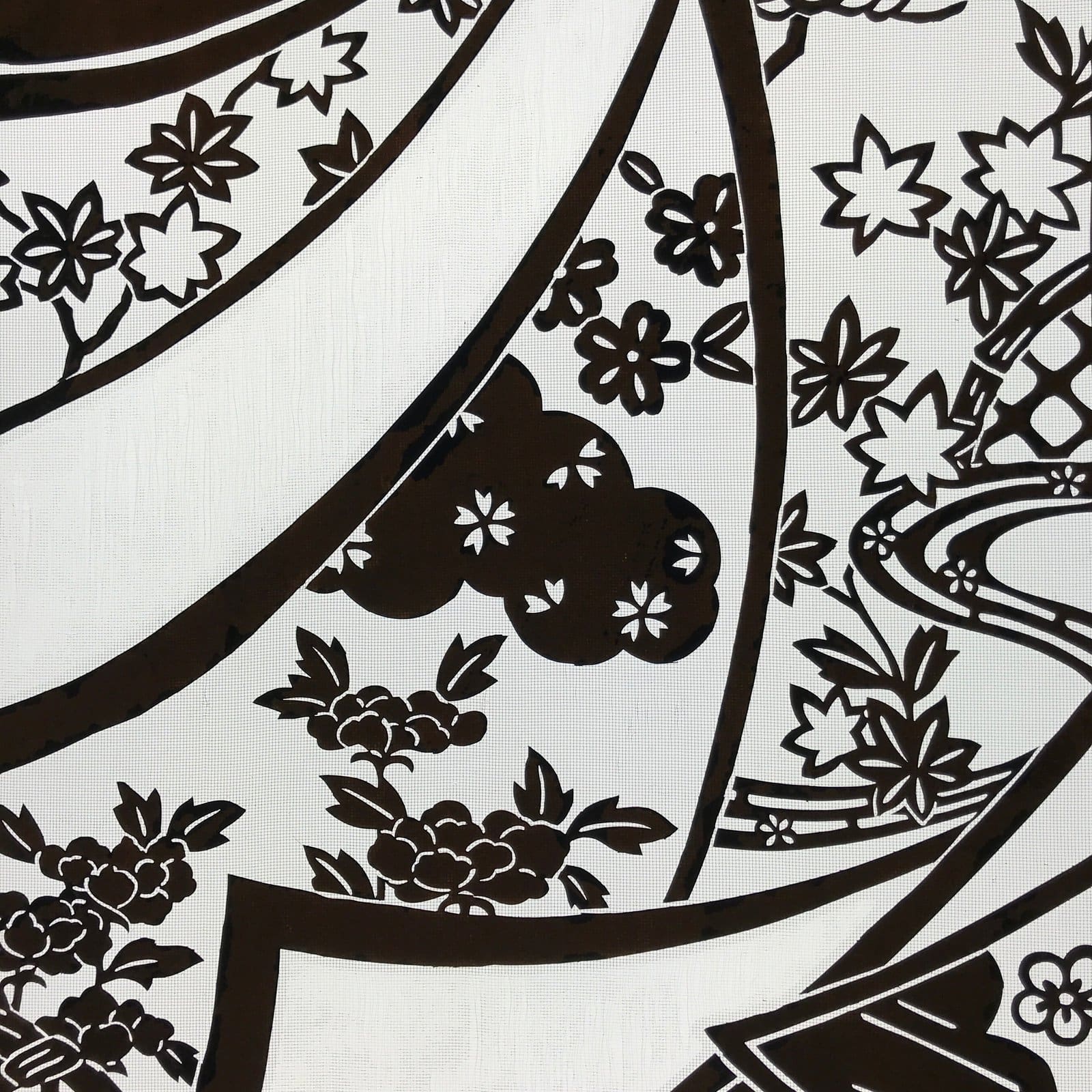 Antique Japanese Katagami Paper Kimono Stencil Katazome Peony Pine House C966