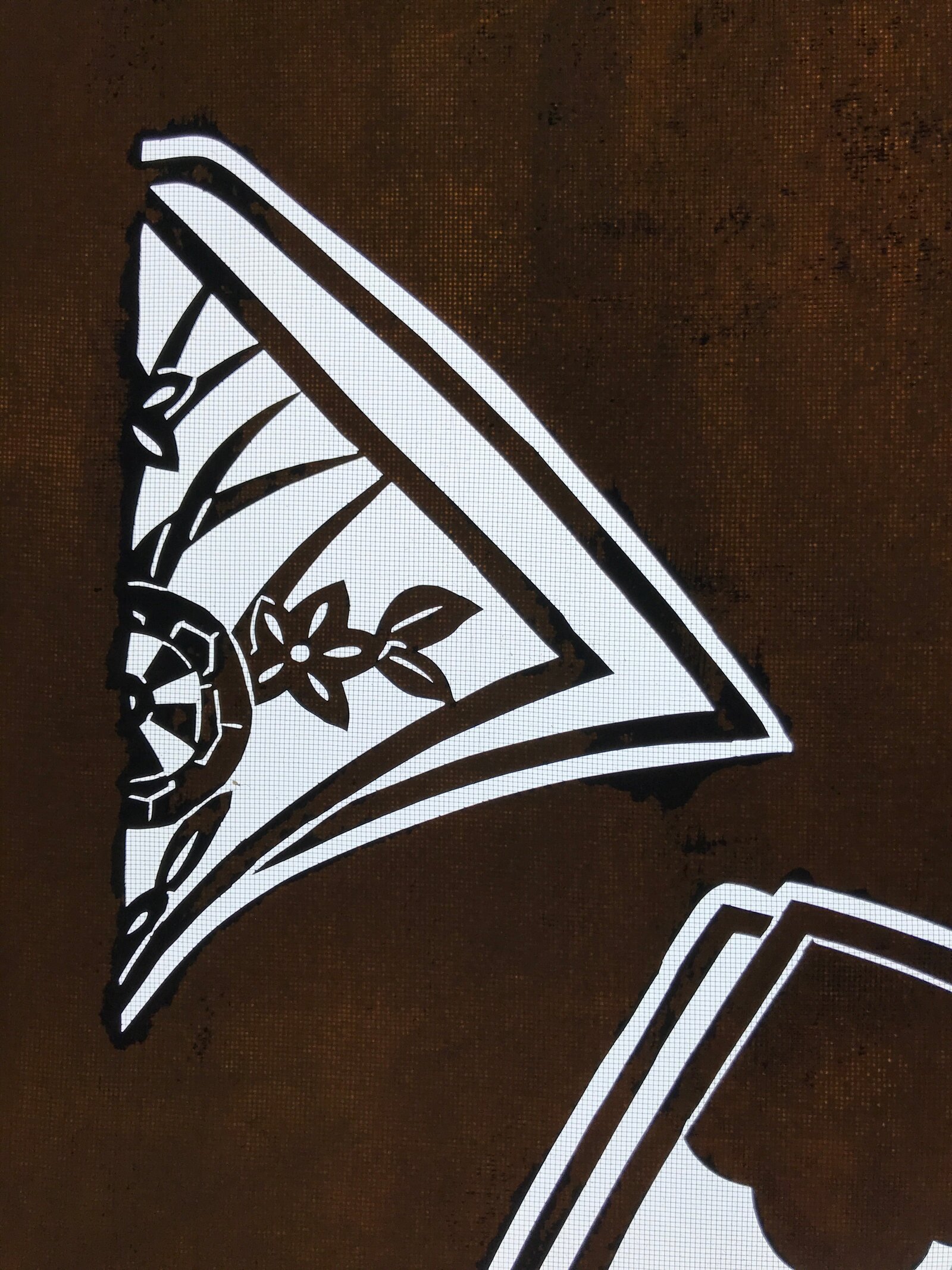 Antique Japanese Katagami Paper Kimono Stencil Katazome Plum Flowers Bridge C963