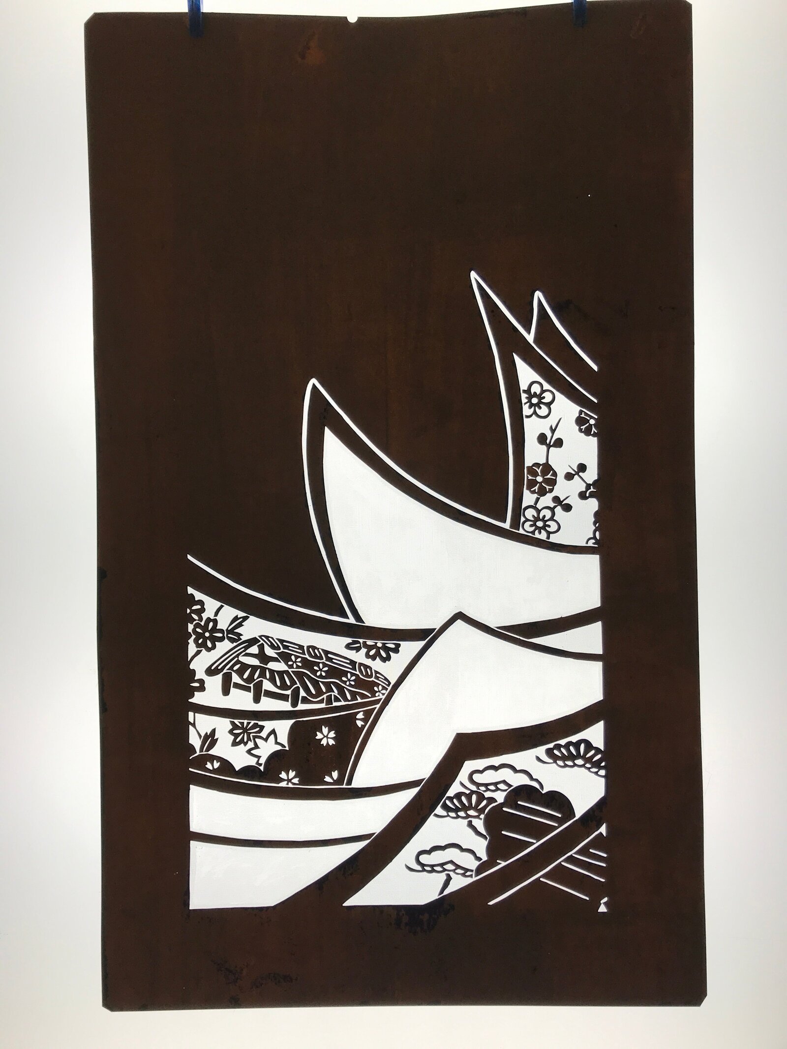 Antique Japanese Katagami Paper Kimono Stencil Katazome Plum Flowers House C961