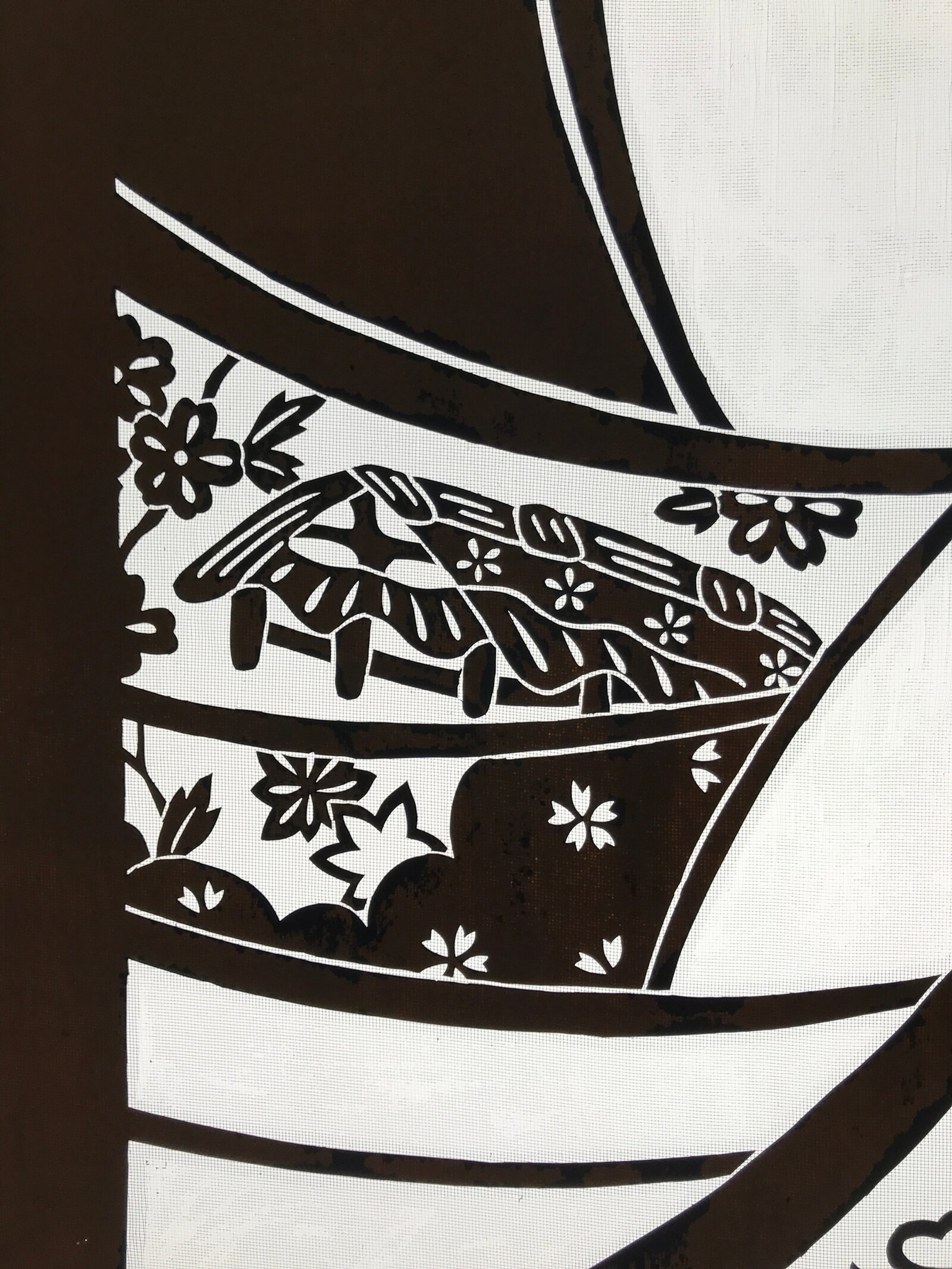 Antique Japanese Katagami Paper Kimono Stencil Katazome Plum Flowers House C961