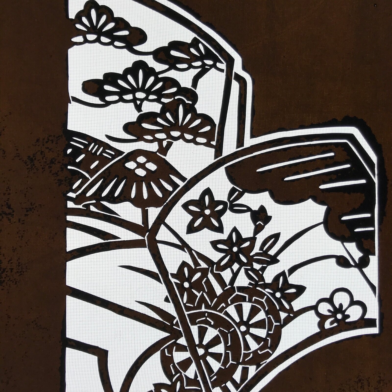 Antique Japanese Katagami Paper Kimono Stencil Katazome Plum Flowers Pine C965