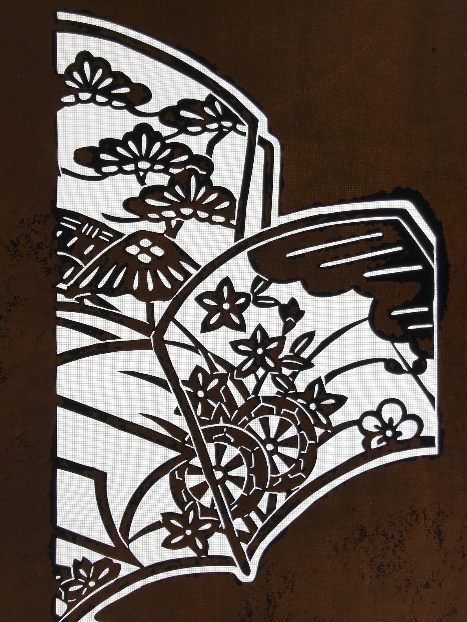 Antique Japanese Katagami Paper Kimono Stencil Katazome Plum Flowers Pine C965