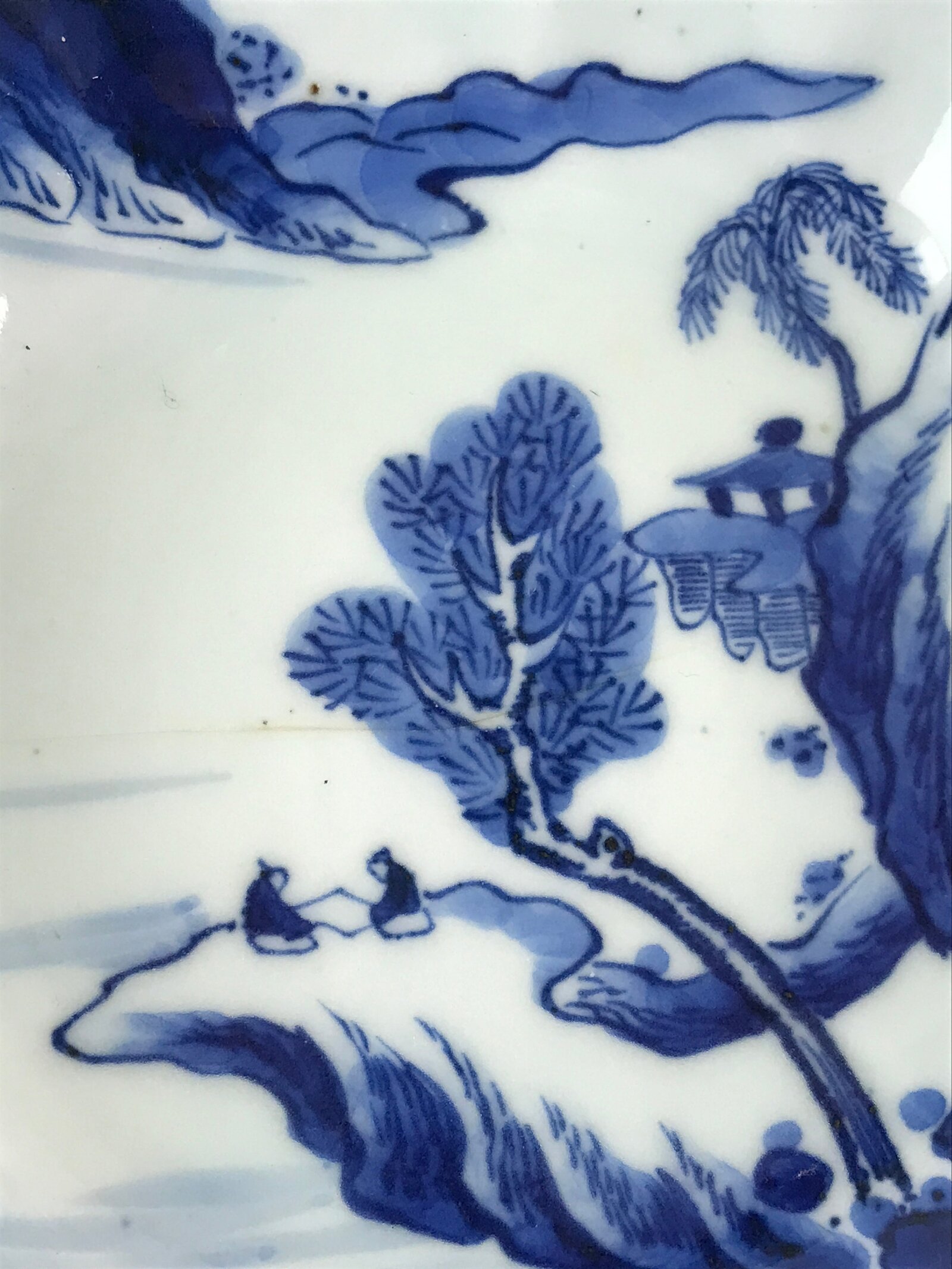 Antique Japanese Koimari Ware Porcelain Bowl Blue Sometsuke Landscape PY165