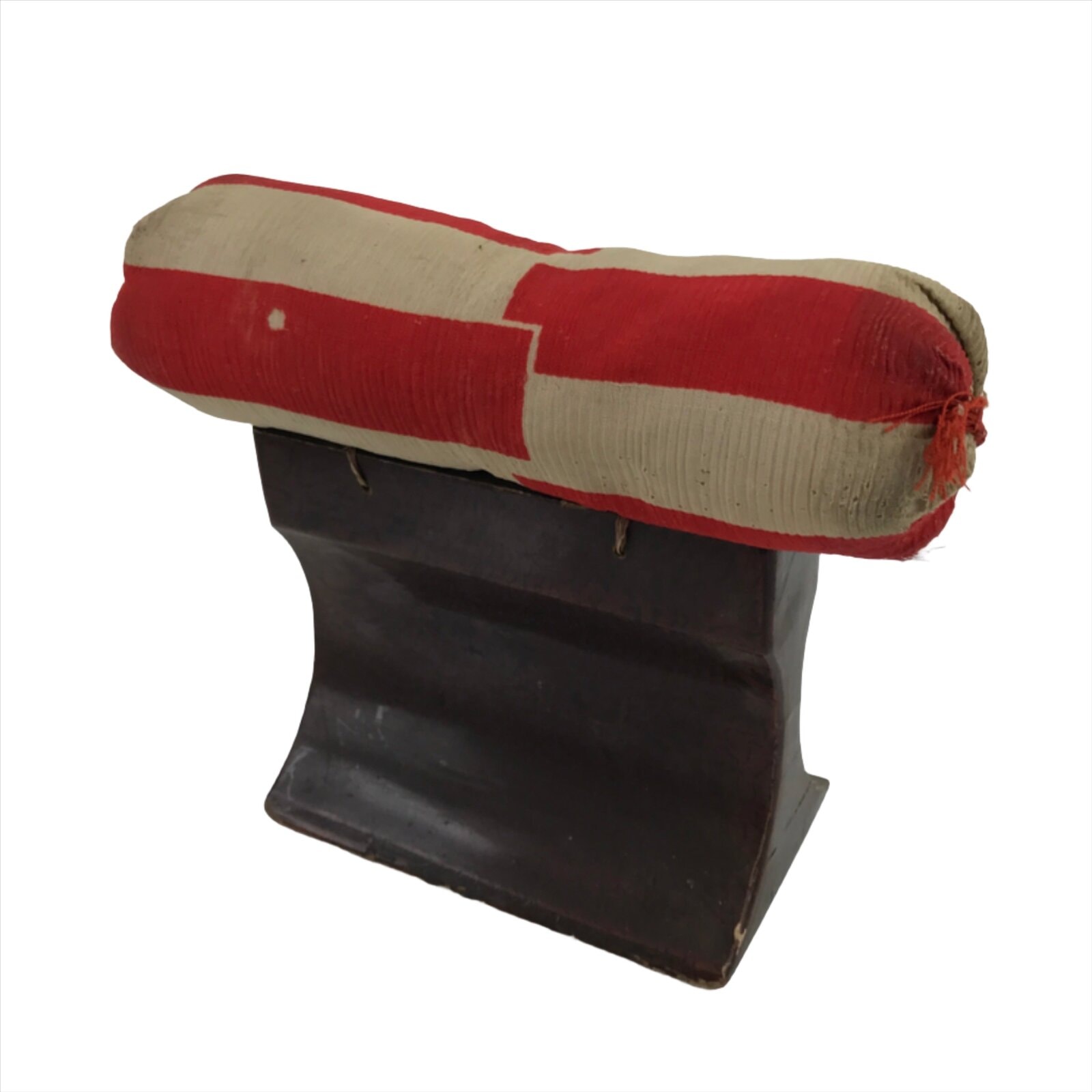 Antique Japanese Lacquered Wood Silk Takamakura Neck Pillow Geisha Red JK703