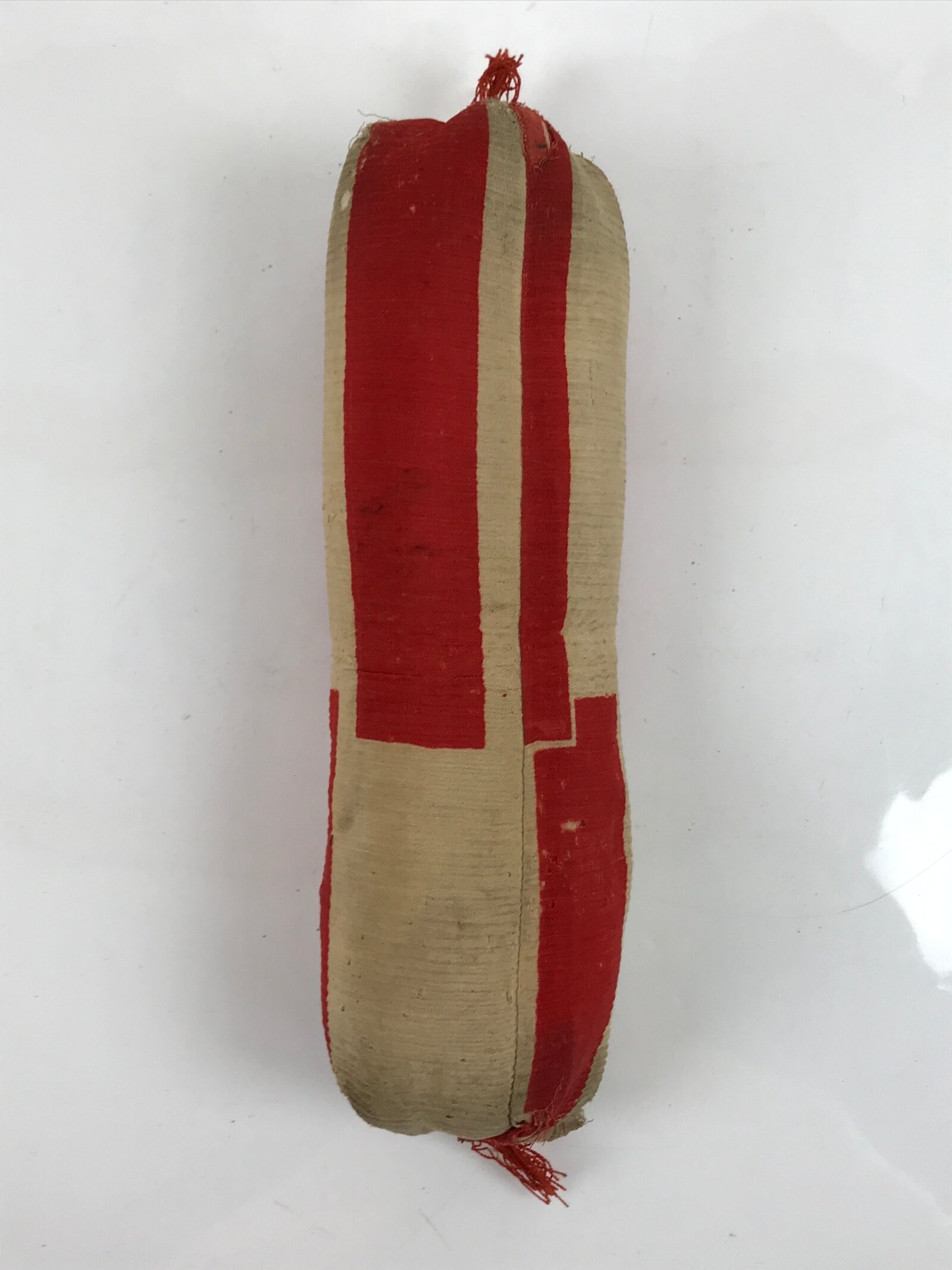 Antique Japanese Lacquered Wood Silk Takamakura Neck Pillow Geisha Red JK703