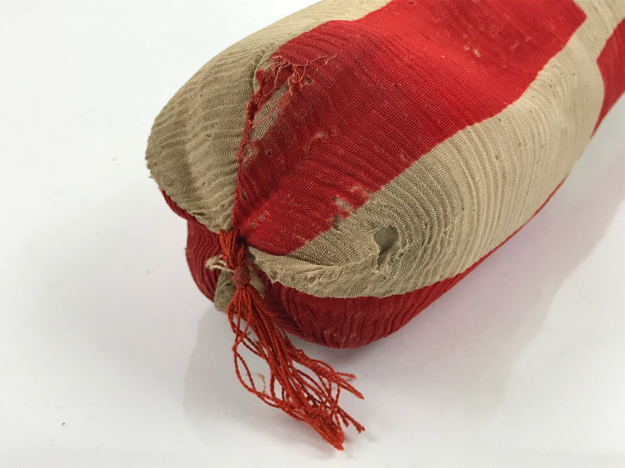 Antique Japanese Lacquered Wood Silk Takamakura Neck Pillow Geisha Red JK703