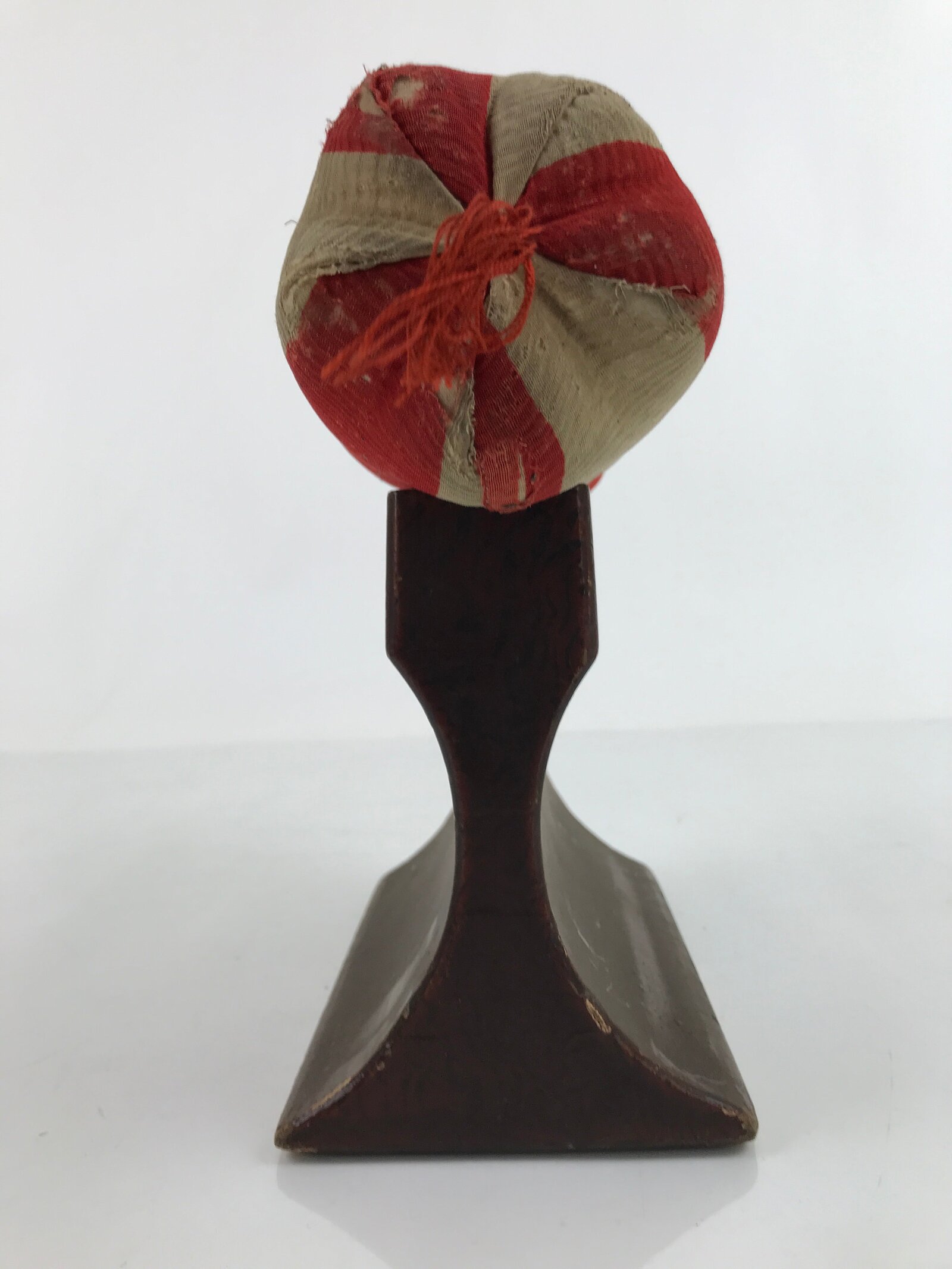 Antique Japanese Lacquered Wood Silk Takamakura Neck Pillow Geisha Red JK703