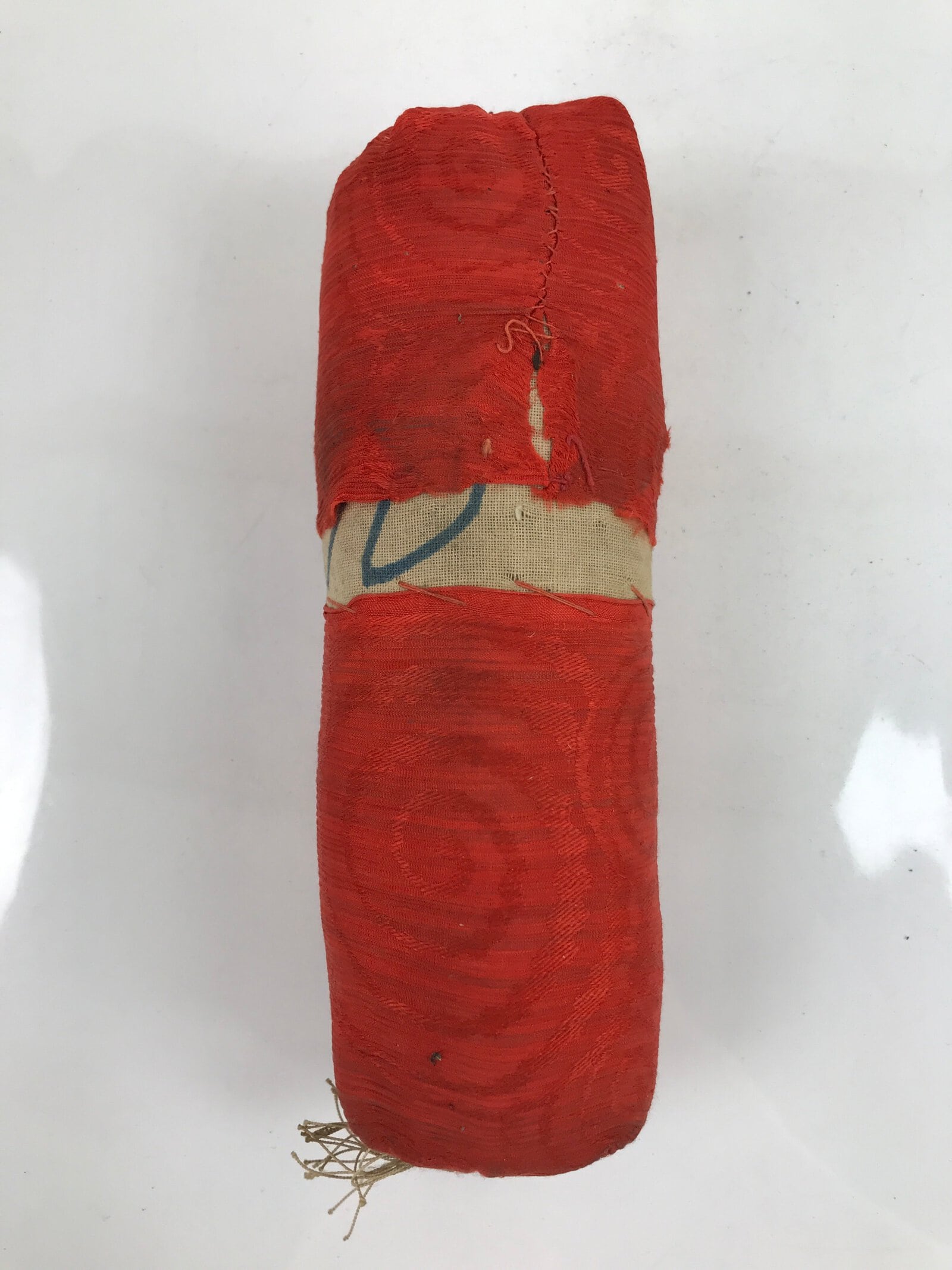 Antique Japanese Lacquered Wood Silk Takamakura Neck Pillow Geisha Red JK705