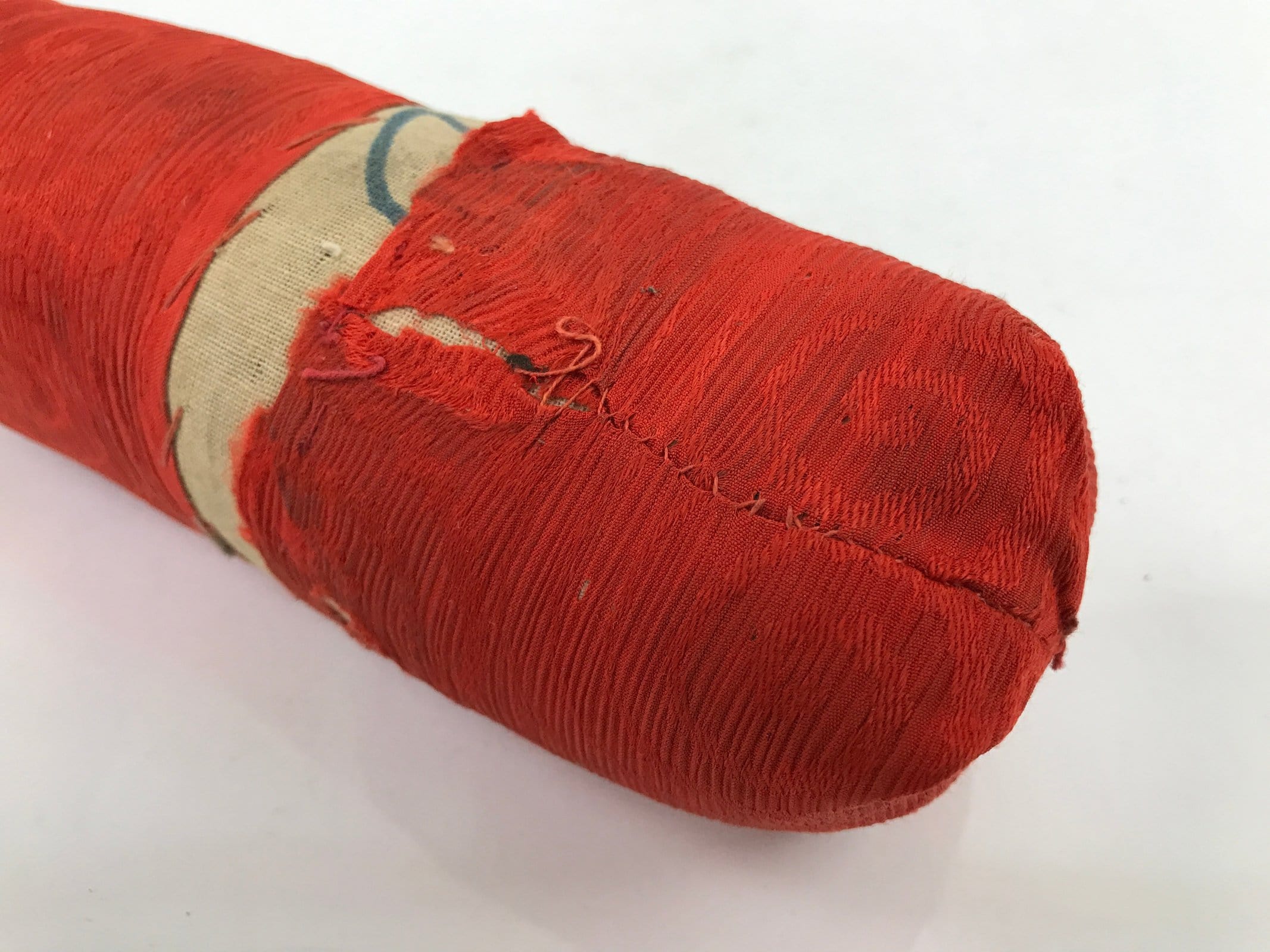 Antique Japanese Lacquered Wood Silk Takamakura Neck Pillow Geisha Red JK705