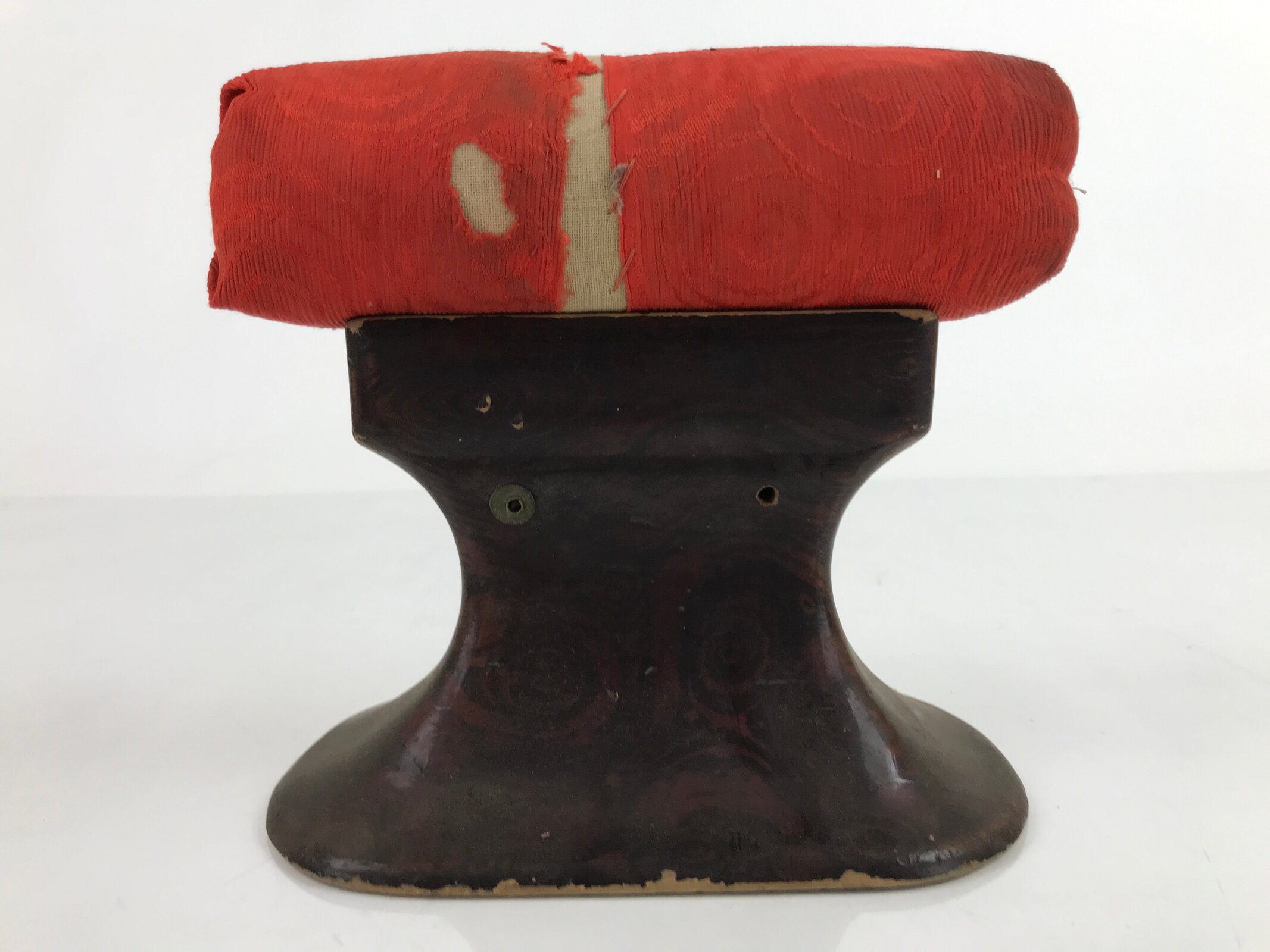 Antique Japanese Lacquered Wood Silk Takamakura Neck Pillow Geisha Red JK705