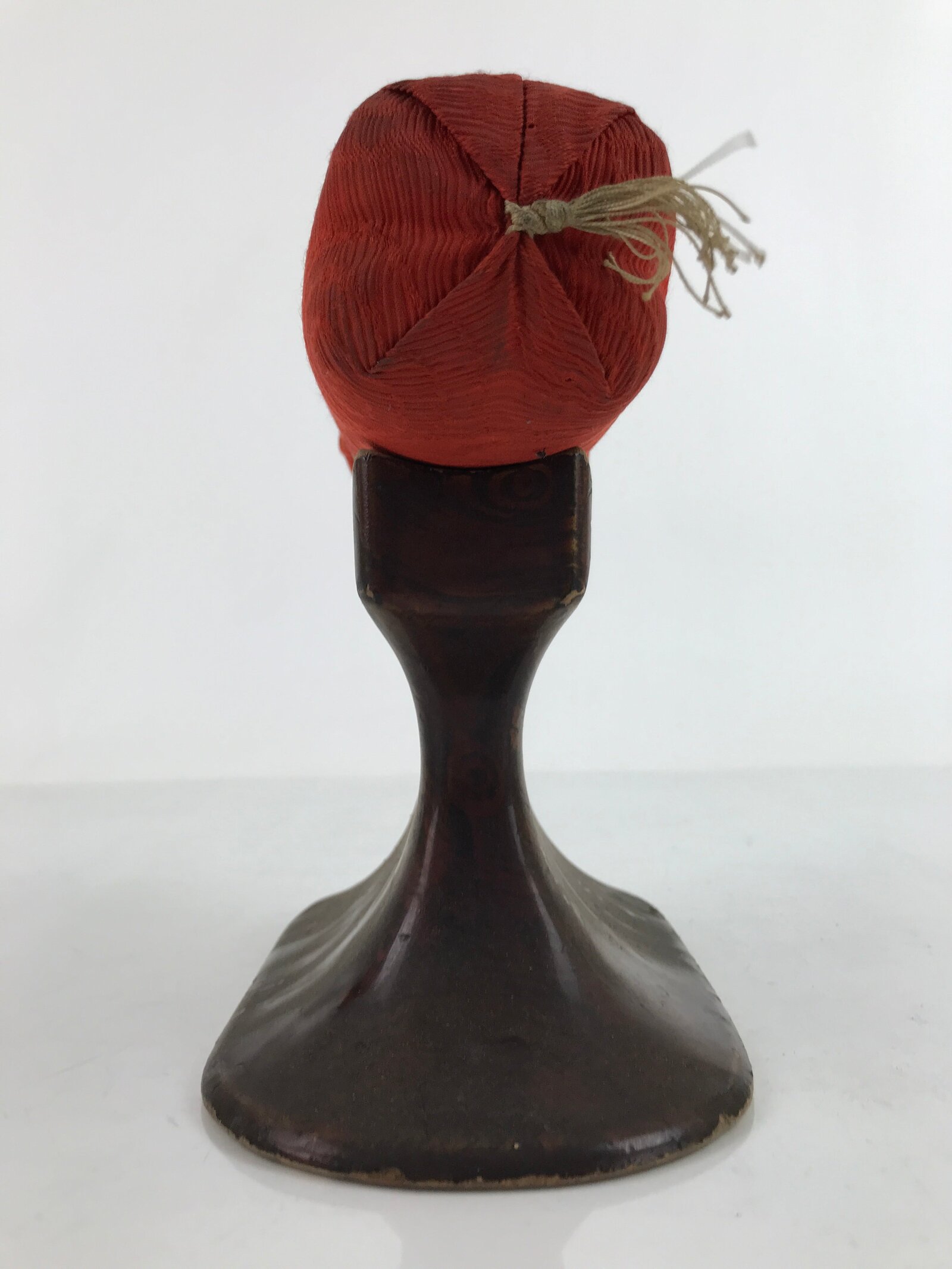 Antique Japanese Lacquered Wood Silk Takamakura Neck Pillow Geisha Red JK705