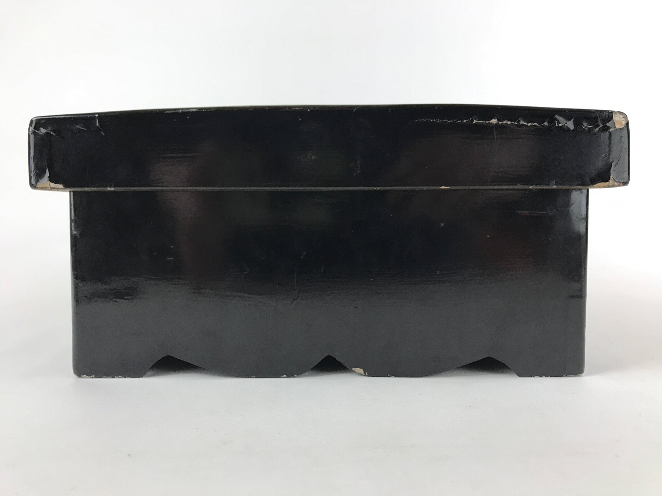 Antique Japanese Lacquered Wooden Big Storage Box With Lid Black Red L69